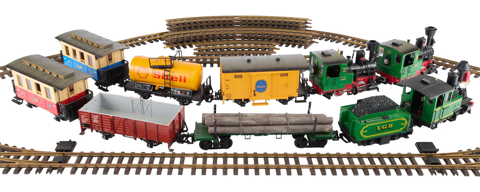 Jerry Weintraub | LGB Model Train Group (B): A group of model train cars and track pieces. From the Estates of Jerry Weintraub and Jane Morgan