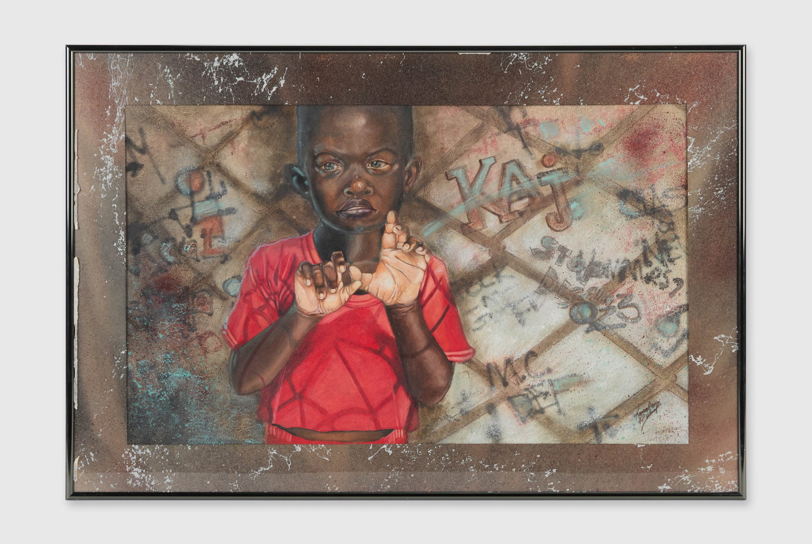 Roberta Flack | Child with Graffiti Artwork: An unattributed artwork of a child against a graffiti background, from the collection of Roberta Flack. The work is dated 1990 and signed semi-illegibly "Karen P." by the artist. From the Estate of Ro
