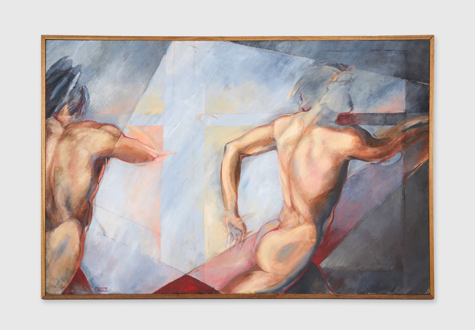 Roberta Flack | Large Hélène Guétary Painting of Male Figures: A large framed Hélène Guétary painting of males figures from the collection of Roberta Flack. Guétary designed the album art for Roberta Flack Featuring Donny Hathaway