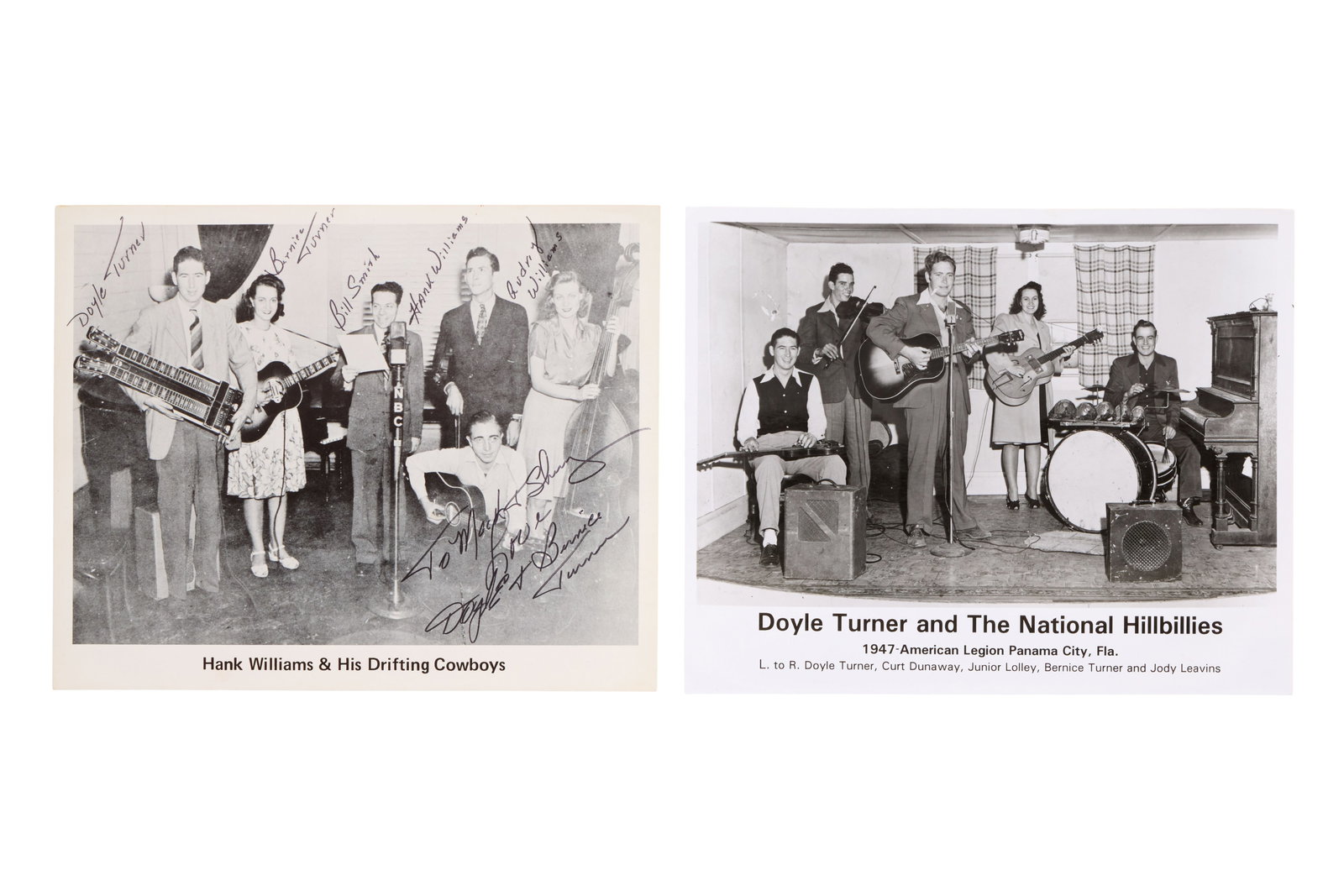 Hank Williams Sr. | Doyle and Bernice Turner Signed "Hank Williams & His Drifting Cowboys" Photo and (1 of 2)