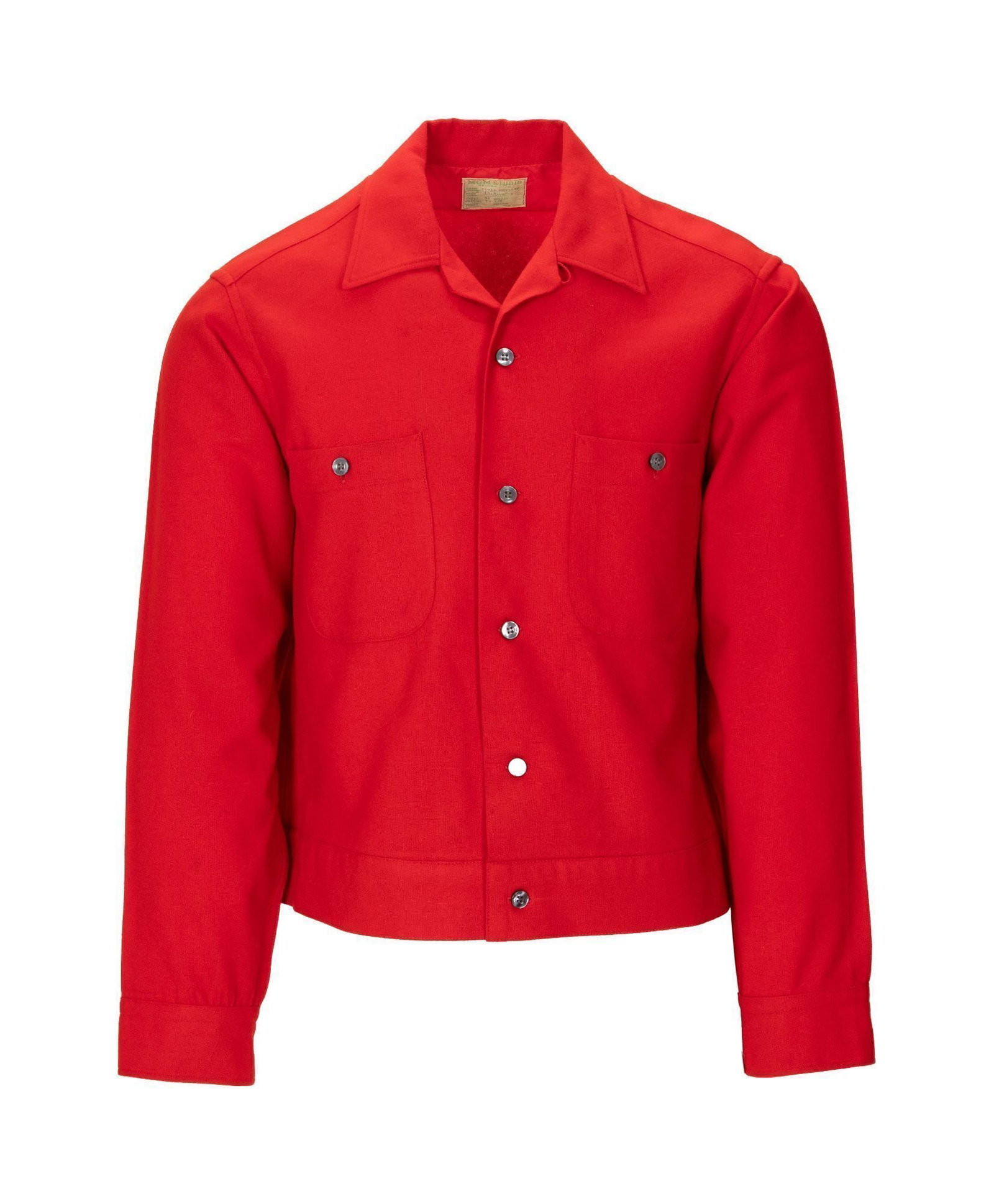 Elvis Presley | 1964 Kissin' Cousins Screen-Worn Red Jacket with DVD: A red button-down top screen-worn by Elvis Presley in the 1964 musical comedy film Kissin' Cousins (Four Leaf Productions 1964). The wool top features two front breast pockets grey plas