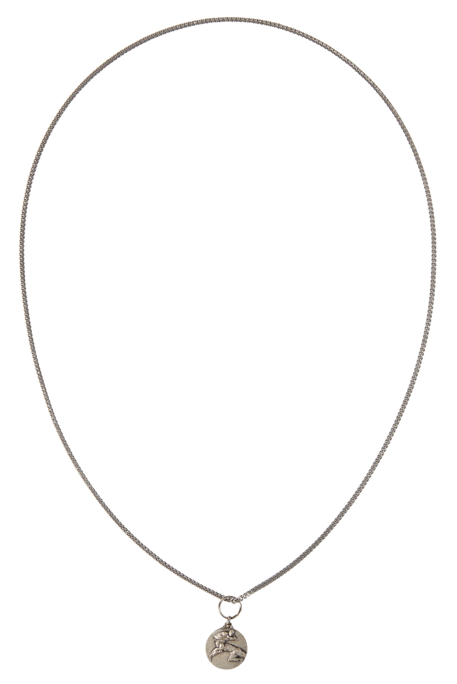 Elvis Presley | Football Medallion Necklace: A silver-tone medallion featuring two football players, suspended by a curb-chain necklace, owned by Elvis Presley. The back of the medallion is engraved "Vikings '66." Accompanied by a Letter o