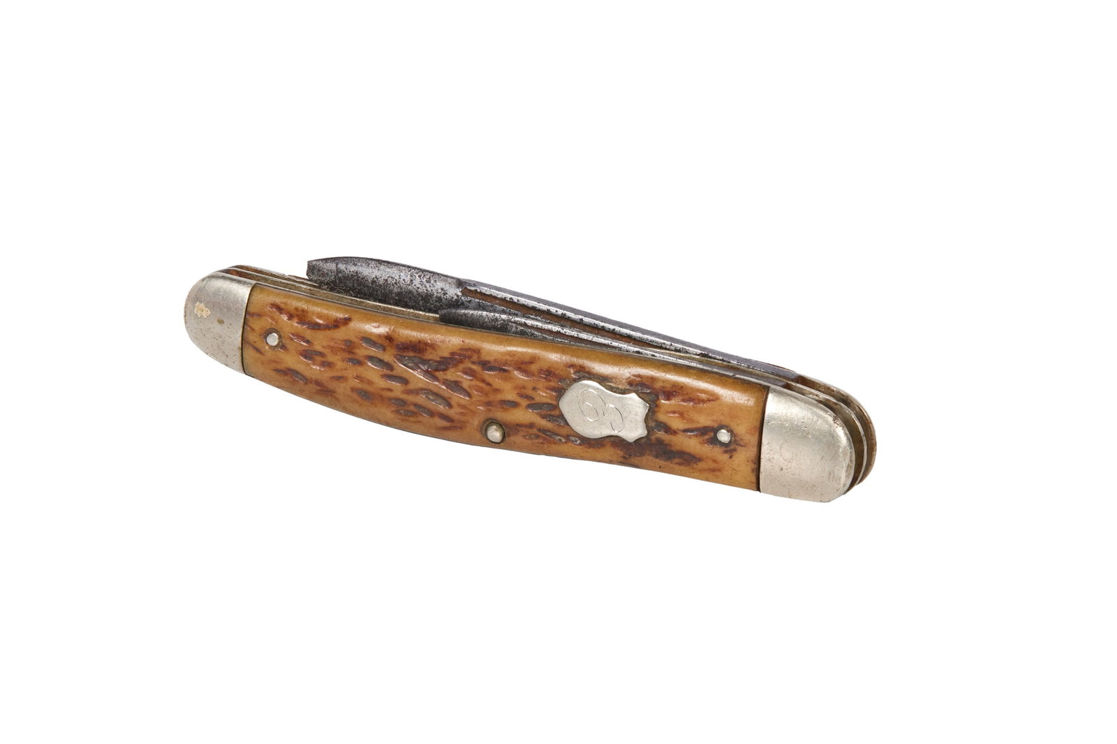 Elvis Presley | Personalized Pocket Knife: A mid-century pocket knife with an engraved "E" plaque on the body, and two folding blades, owned by Elvis Presley. Signed, "Premium [illegible]" on the blade. Accompanied by a Letter of A