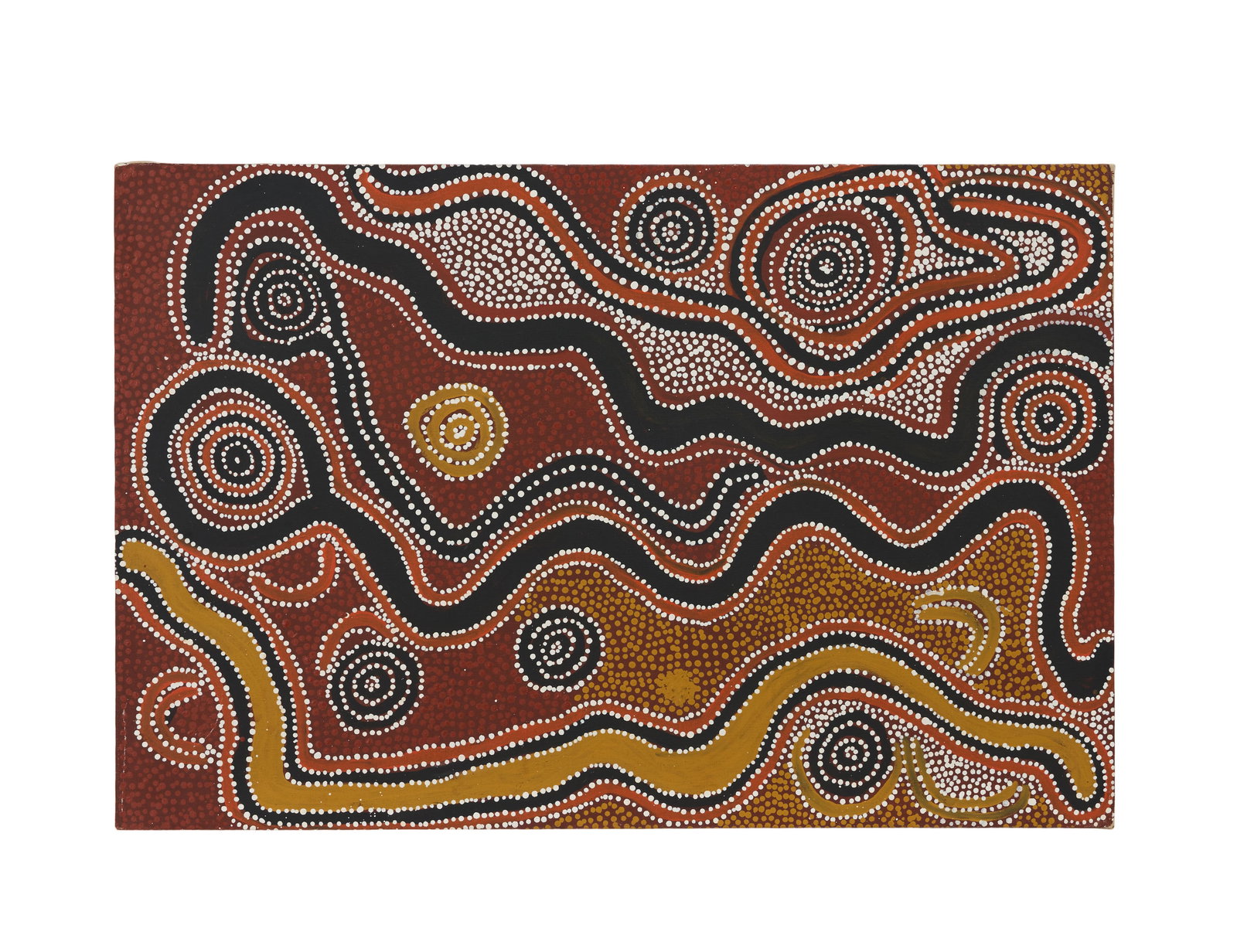 Tony Bennett | Paddy Jupurrala Nelson Painting: An original Paddy Jupurrula Nelson (c. 1919 - c. 1999) synthetic polymer paint on canvas dreaming dots, Warlukurlangu catalog number on overlap "49/87" with artists name "Paddy Jupurrula Nelson."
