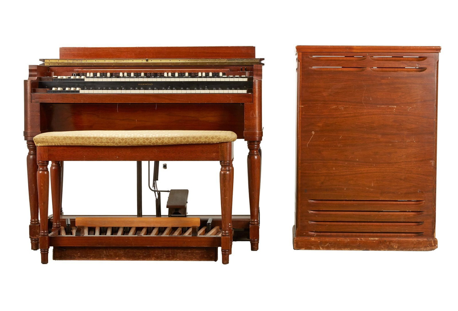 Joey DeFrancesco | Marla Gibbs 1957 Hammond B3 Organ with Matching Leslie 22H Cabinet and Stool: A 1957 Hammond B3 Organ serial #68305 with a matching Leslie 22H rotary speaker cabinet and stool serial #19123 in Walnut finish. Owned and played by the late Joey DeFrancesco, the prolific organist w