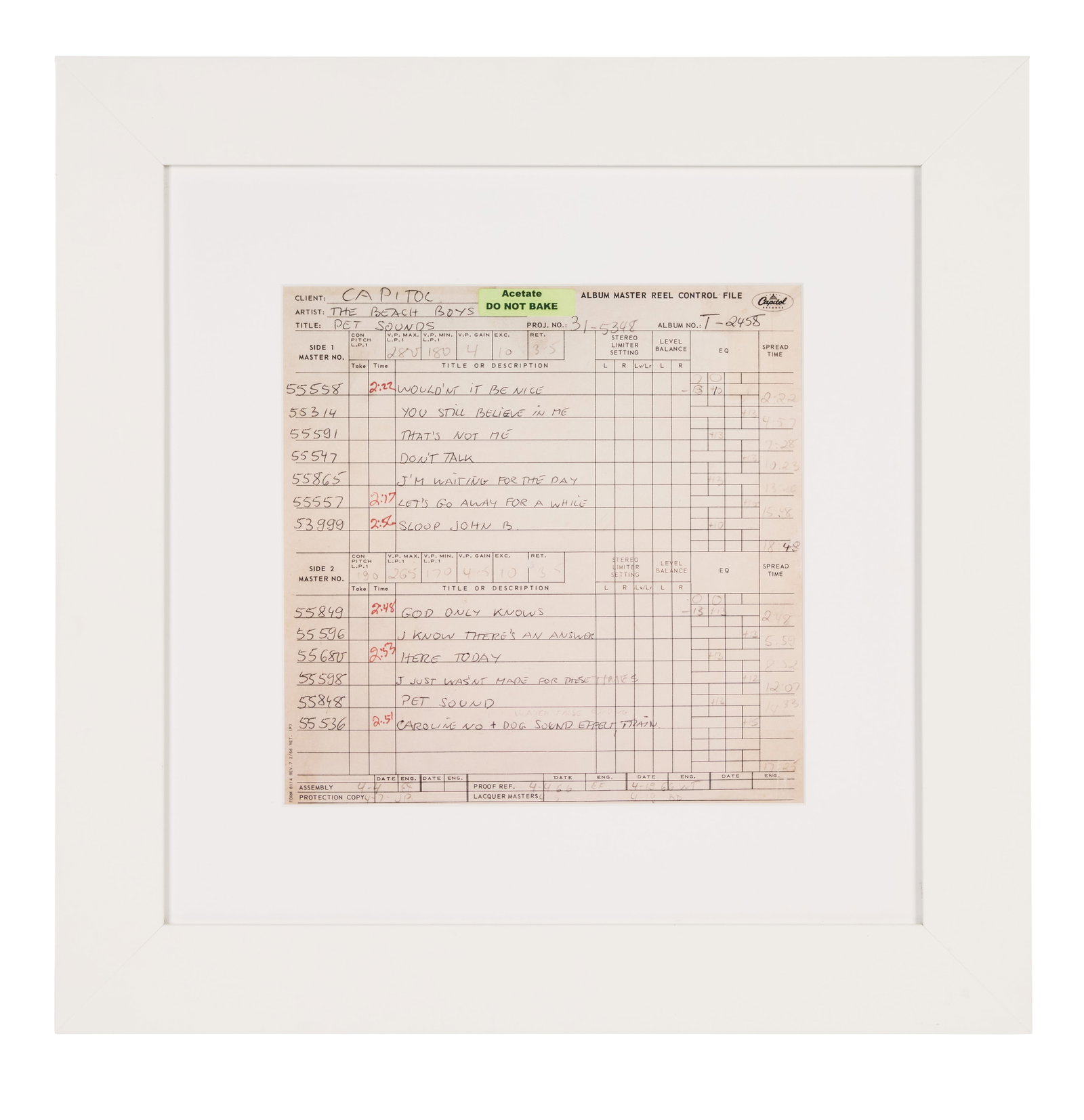 The Beach Boys | "Pet Sounds" Studio Reel to Reel Print (1 of 2)