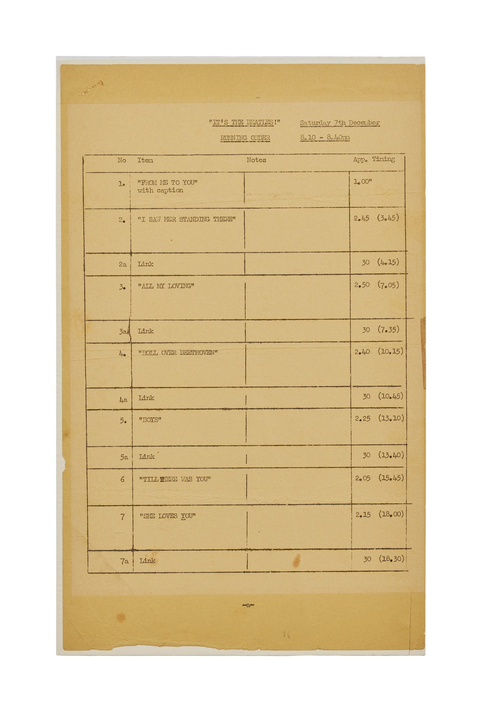 The Beatles | Band Signed 1963 Empire Theatre Set List (1 of 4)