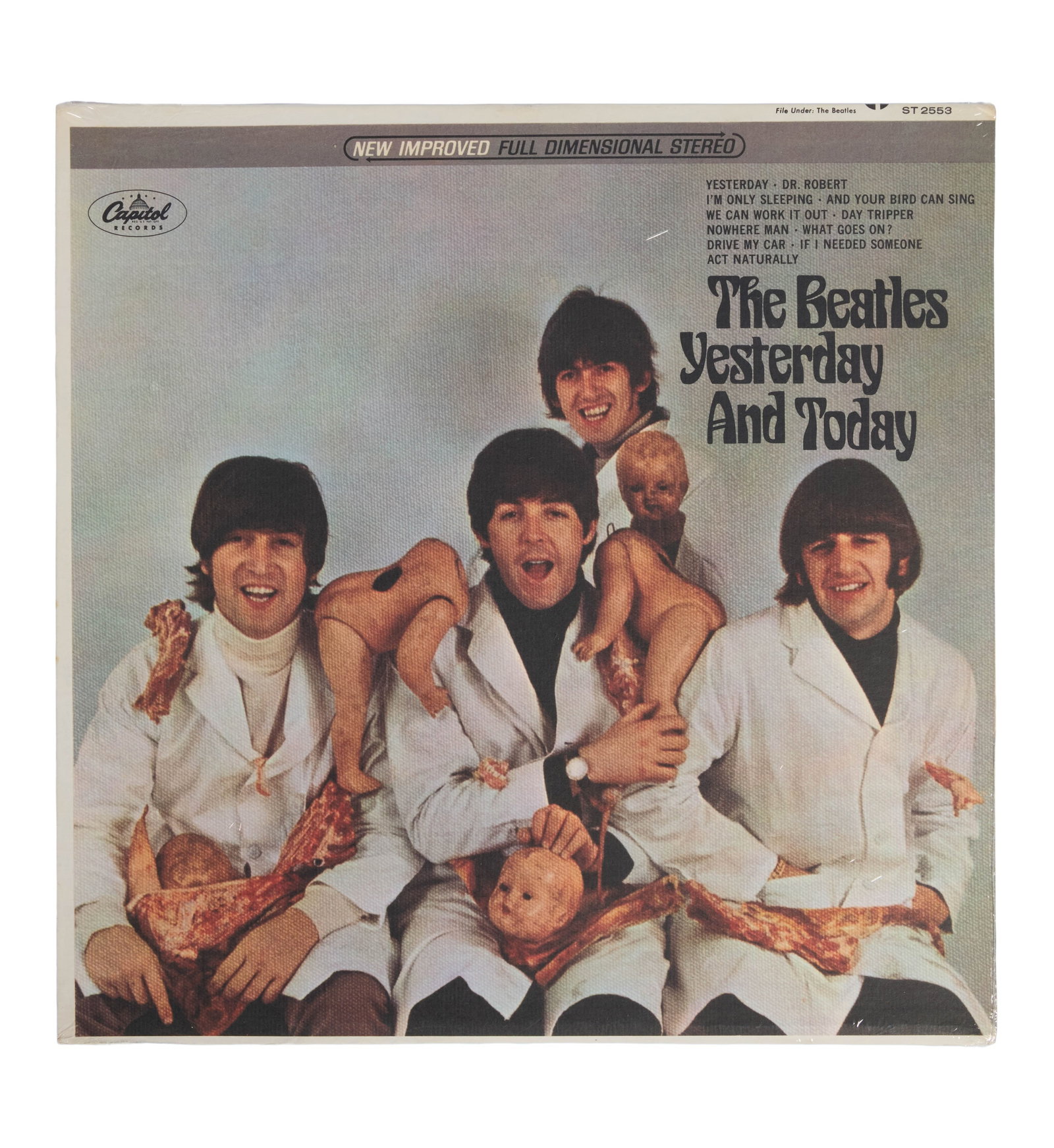 The Beatles | 1966 Butcher Cover "Yesterday and Today" Record Album (First State): A 1966 "First State" Beatles Yesterday and Today stereo record album (ST 2553), produced in Los Angeles (5). This copy is sealed with air holes in the shrink wrap (please note: this was sealed later, 