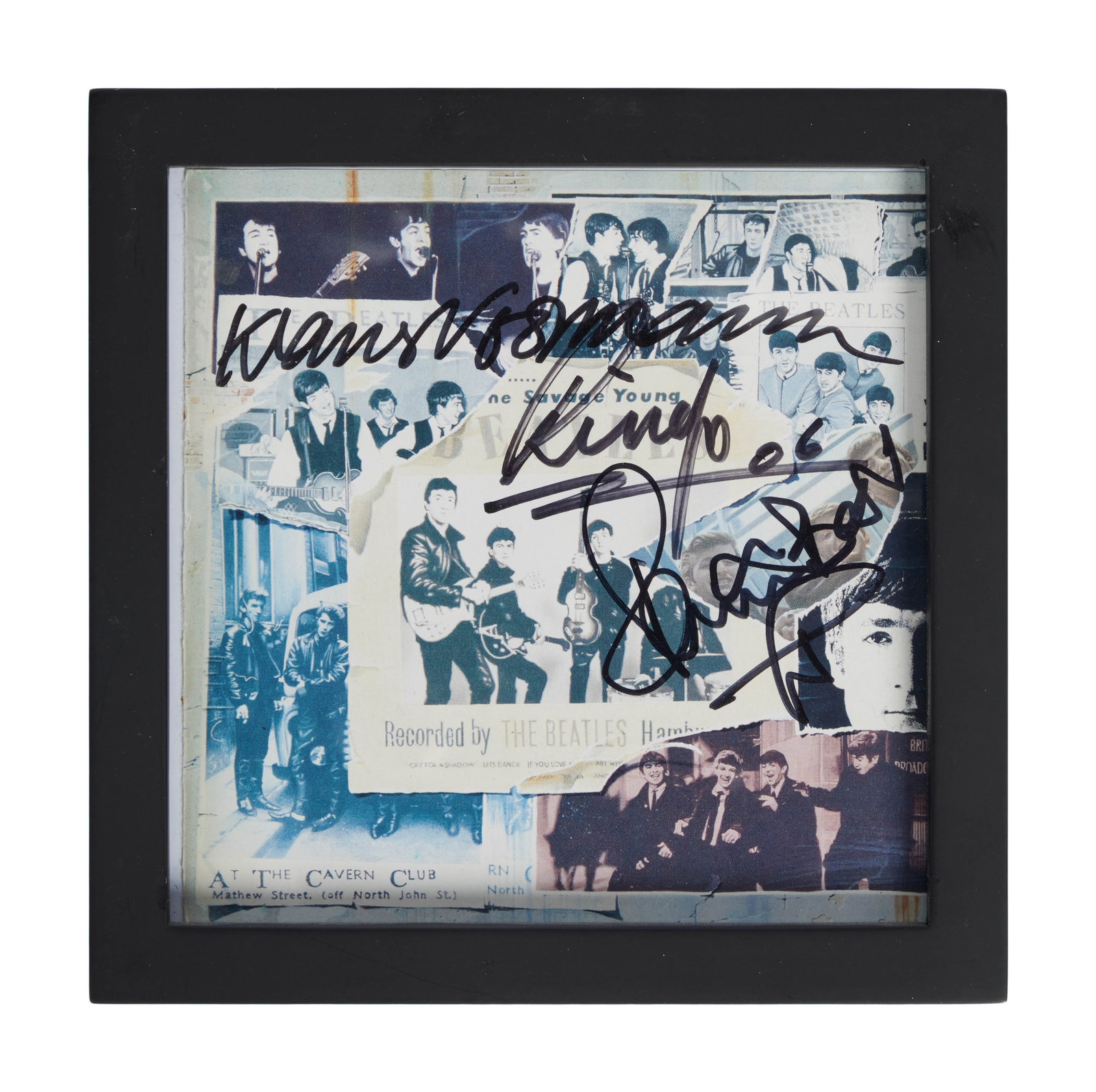 The Beatles | "Anthology 1" CD Signed by Ringo Starr, Pete Best, and Klaus Voormann: A framed CD copy of The Beatles' 1995 compilation album Anthology 1, signed in person by Ringo Starr, Pete Best, and Klaus Voormann. Accompanied by a Letter of Authenticity from American writer, recor