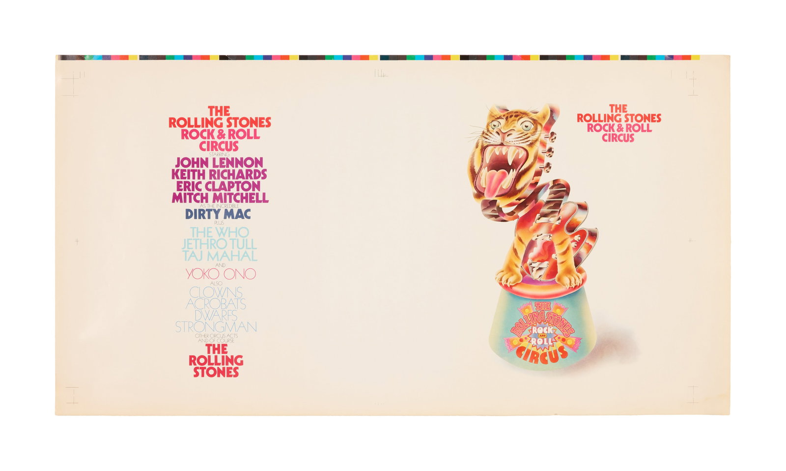 The Rolling Stones | "Rock 'n' Roll Circus" Cover Art Record Album Slick: An original cover slick for the Rolling Stones record album, Rock 'n' Roll Circus, featuring unreleased alternate cover art of a guitar morphing into a tiger.
