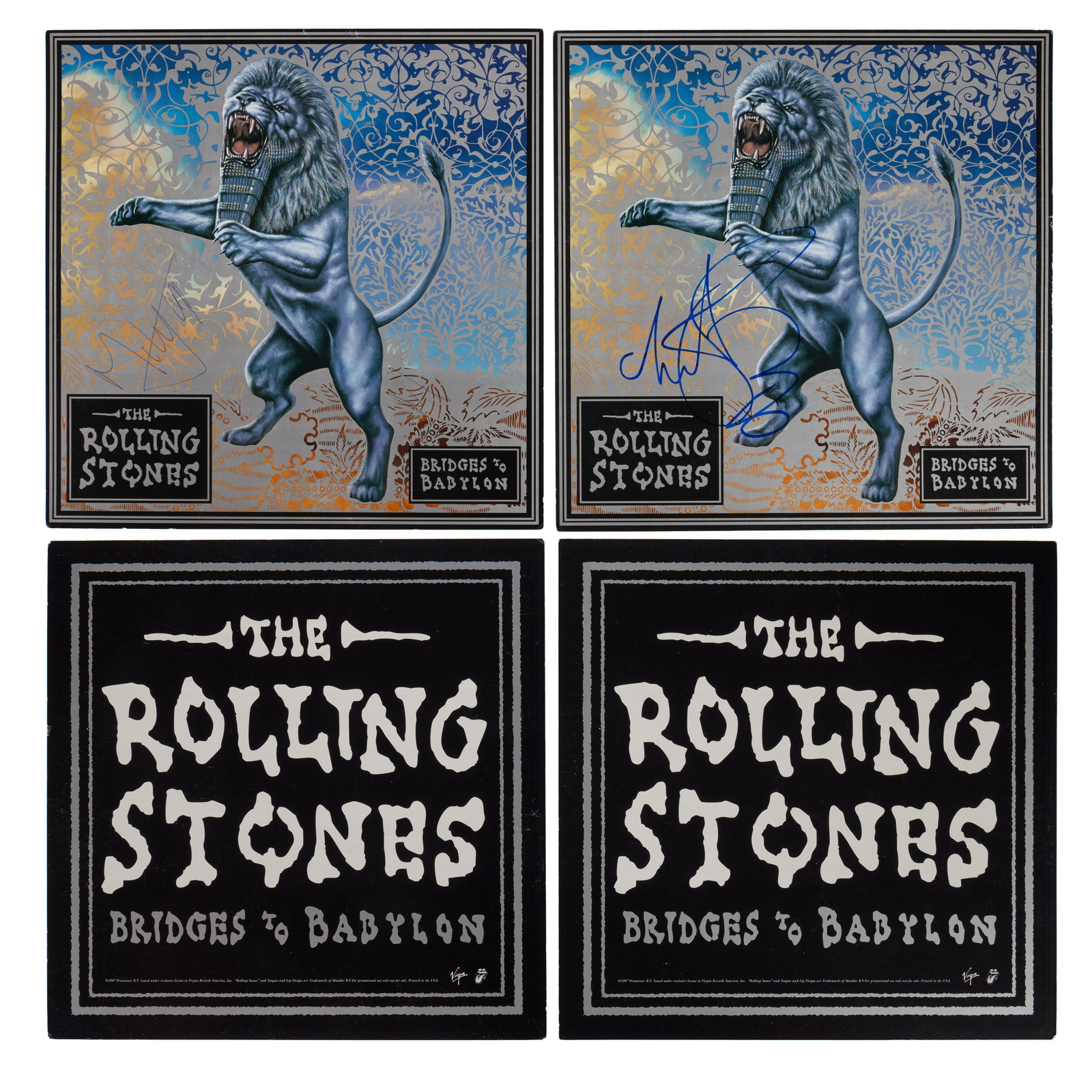 The Rolling Stones | Band-Signed "Bridges to Babylon" Prints: A group of four prints featuring the album artwork for the Rolling Stones' 1997 studio album, Bridges to Babylon, each of which has been signed by Mick Jagger, Keith Richards, Ronnie Wood, and