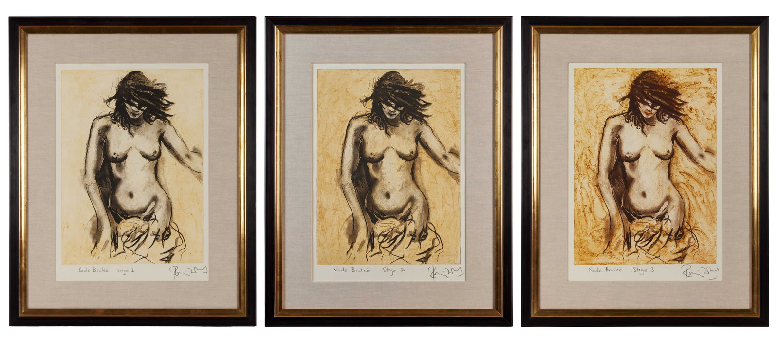Ronnie Wood | "Female Nude" Signed Multi-Stage Proof Print (3): A three-part multi-stage proof print of Ronnie Wood's work, "Female Nude," signed by him.