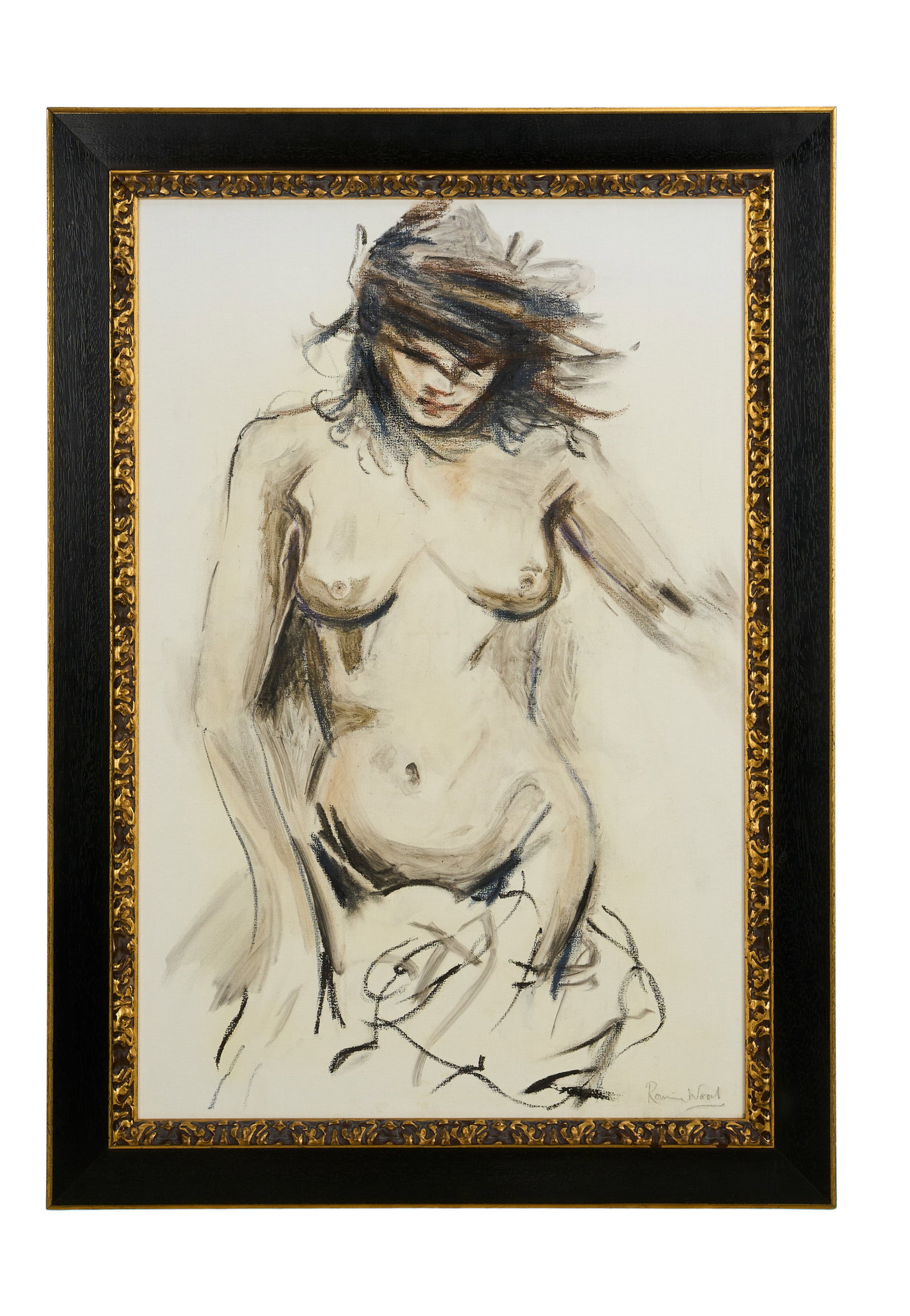 Ronnie Wood | "Female Nude" Signed Original Oil on Canvas Painting: An original Ronnie Wood oil on canvas painting entitled "Female Nude," signed by him