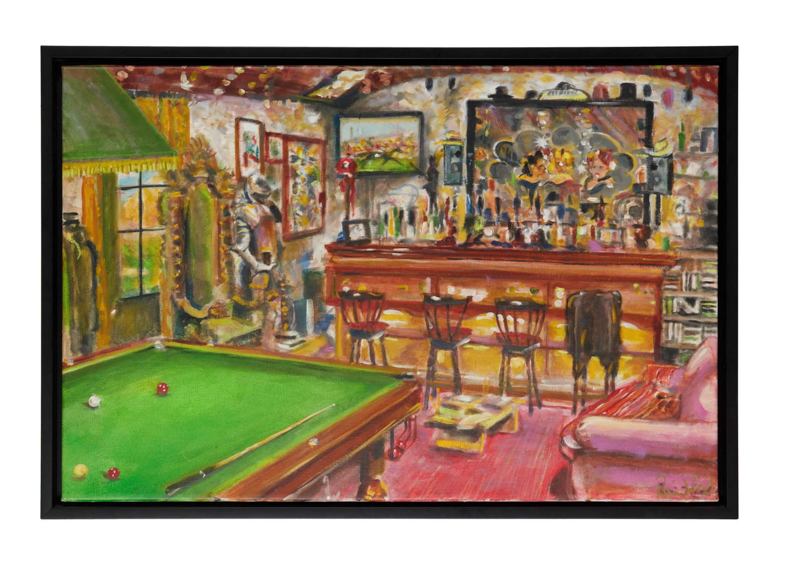 Ronnie Wood | "Irish Bar" Signed Original Oil on Canvas Painting: An original Ronnie Wood oil on canvas painting entitled "Irish Bar," signed by him.