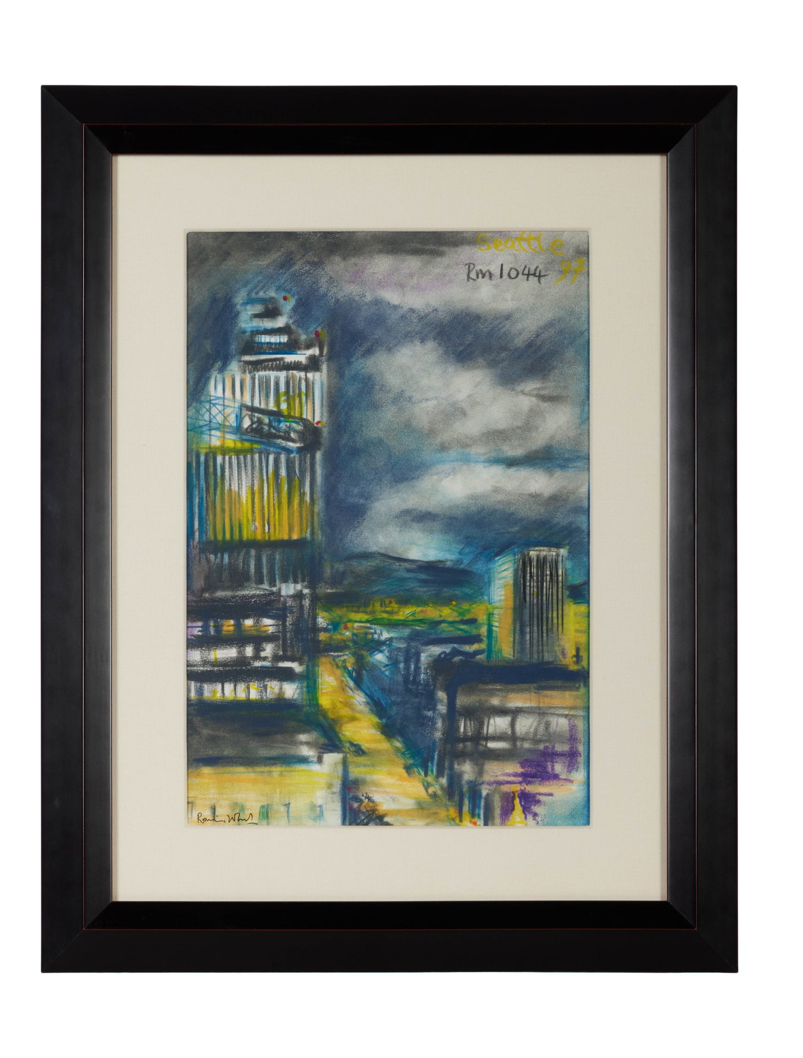Ronnie Wood | "Window on Seattle" Signed Original Mixed-Media Painting on Paper: An original Ronnie Wood mixed-media on paper painting entitled, "Window on Seattle," signed by him.