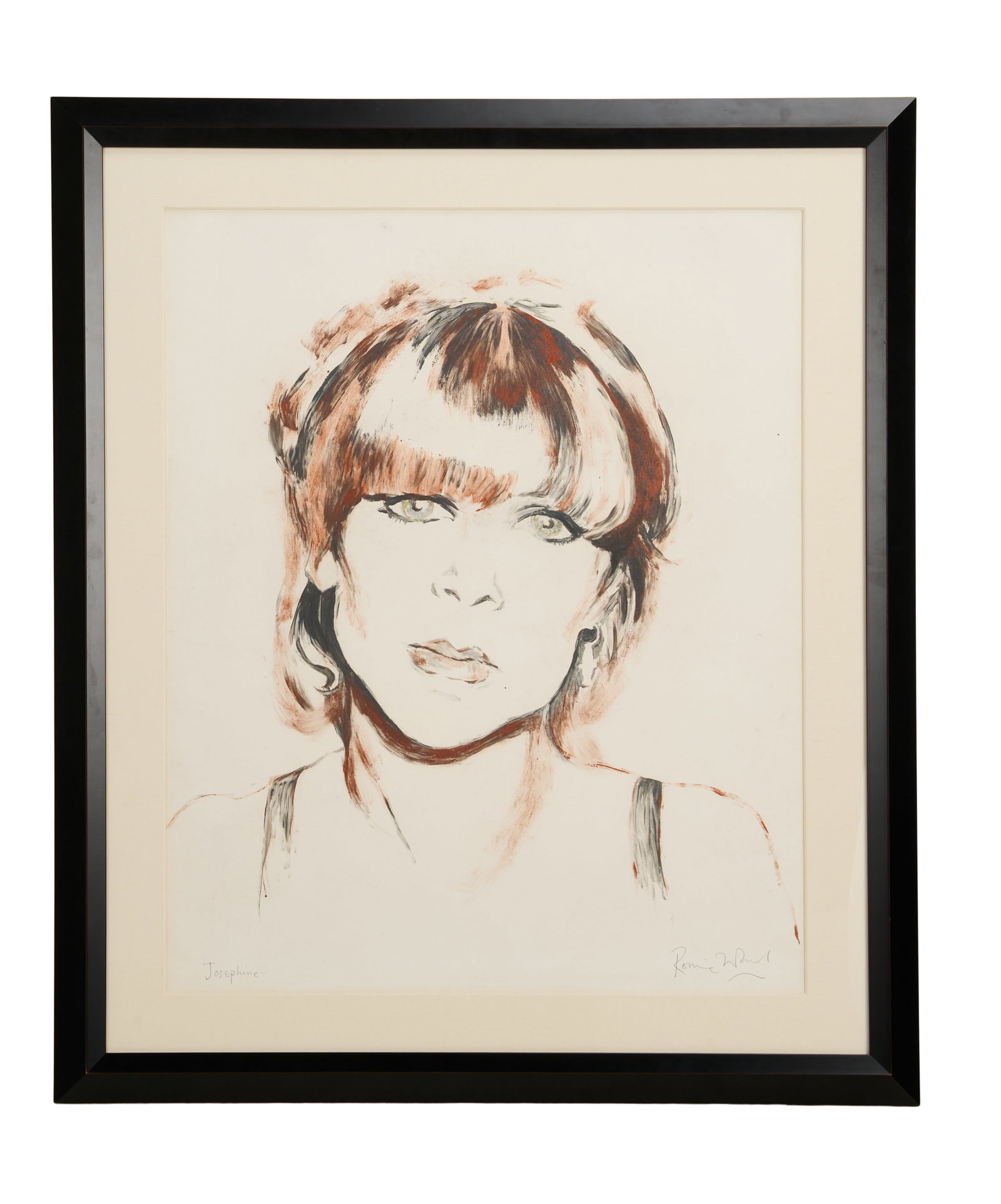 Ronnie Wood | Signed "Josephine" Original Ink on Paper Illustration: An original framed Ronnie Wood ink on paper illustration, entitled, "Josephine," and signed by him.