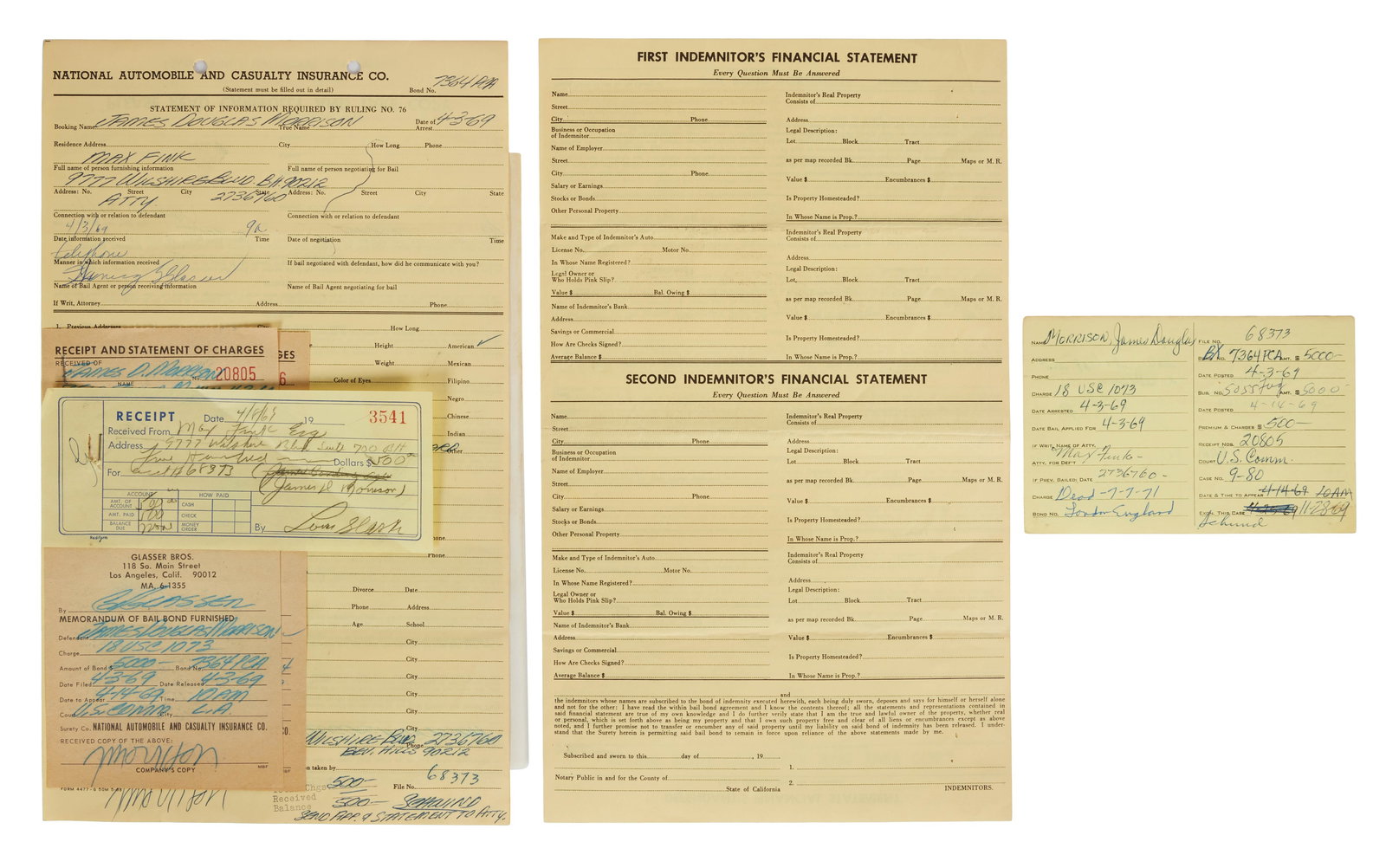 Jim Morrison | Original Signed 1969 Bail Bond Documents (1 of 3)