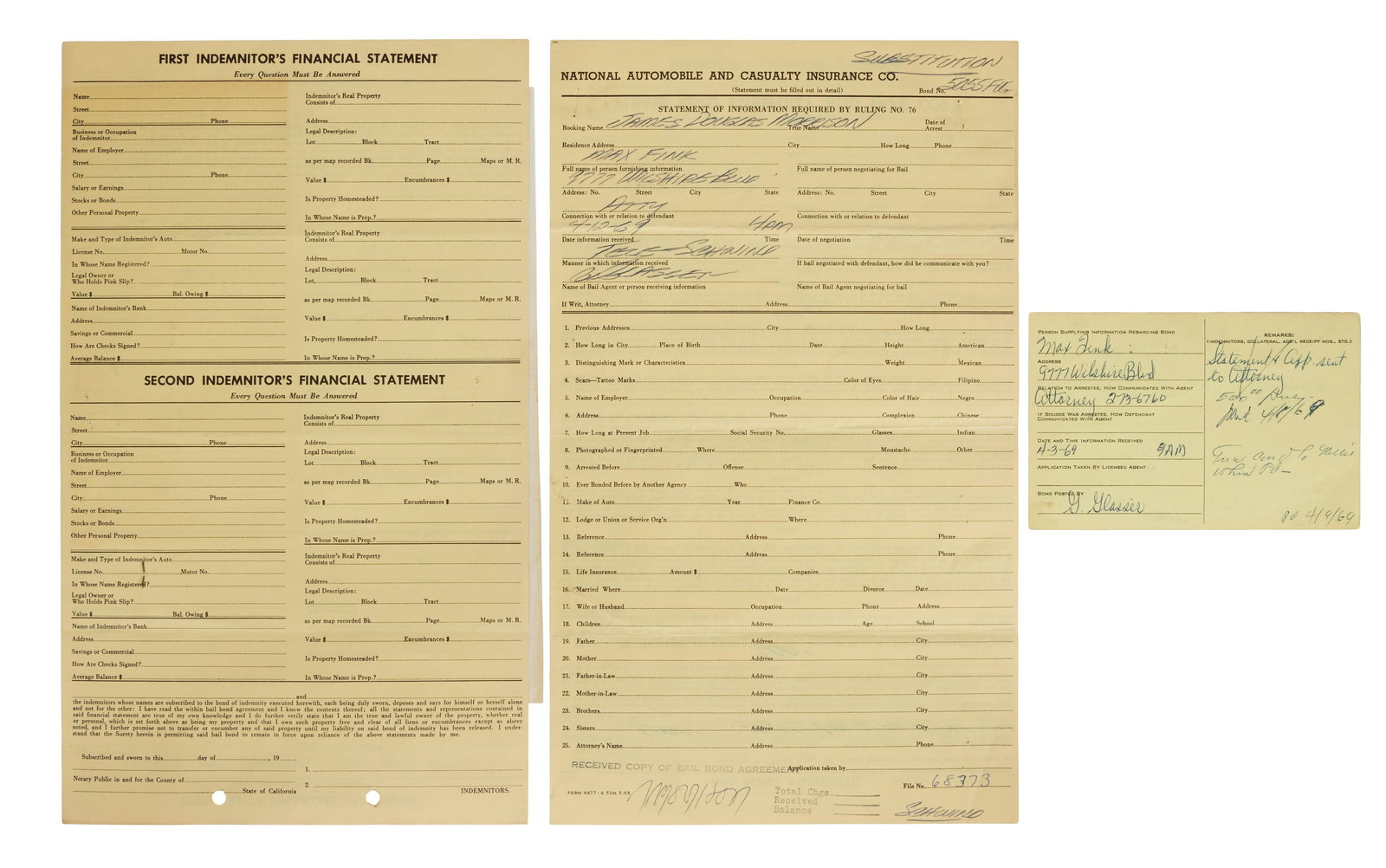 Jim Morrison | Original Signed 1969 Bail Bond Documents - 2