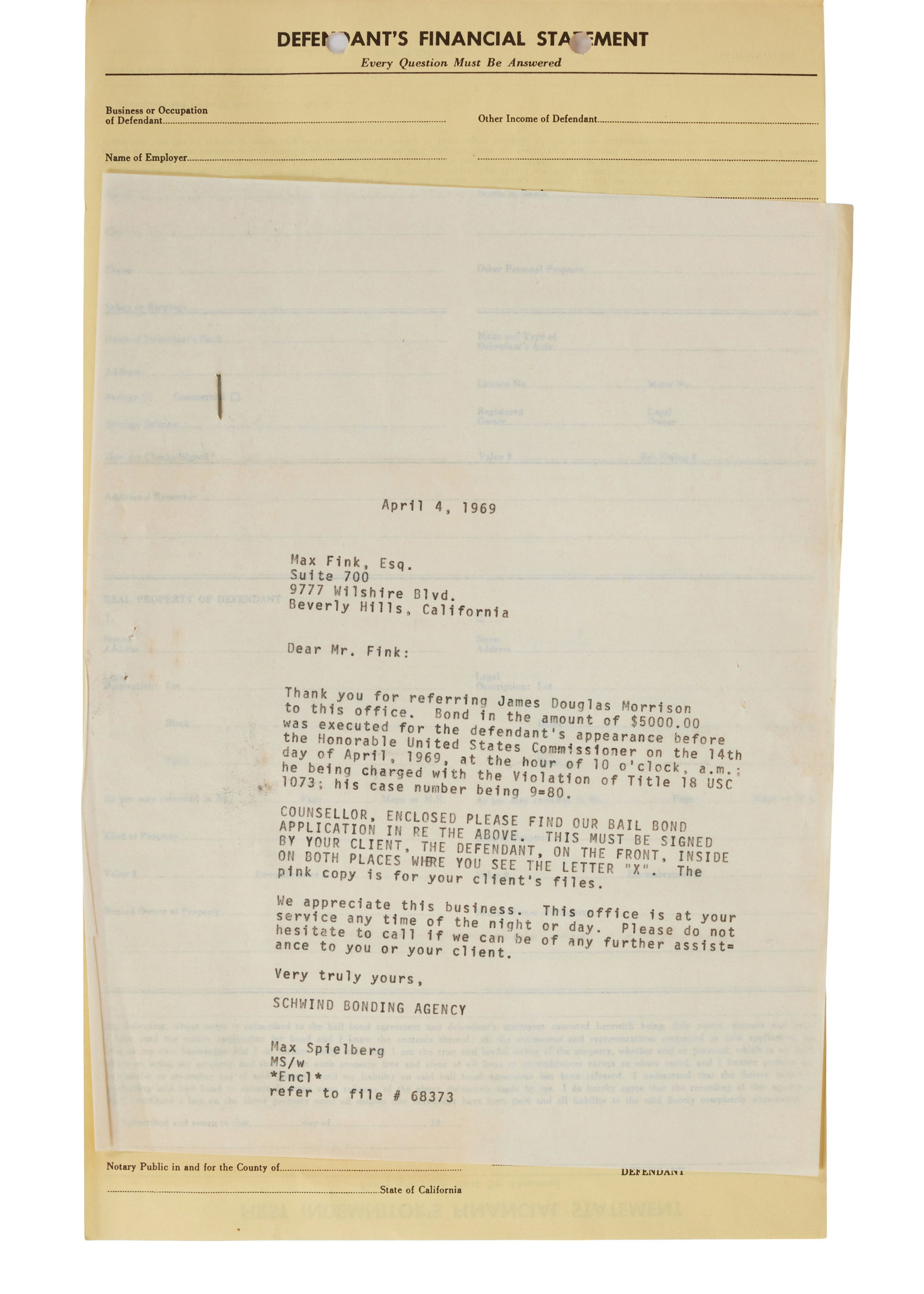 Jim Morrison | Original Signed 1969 Bail Bond Documents - 3