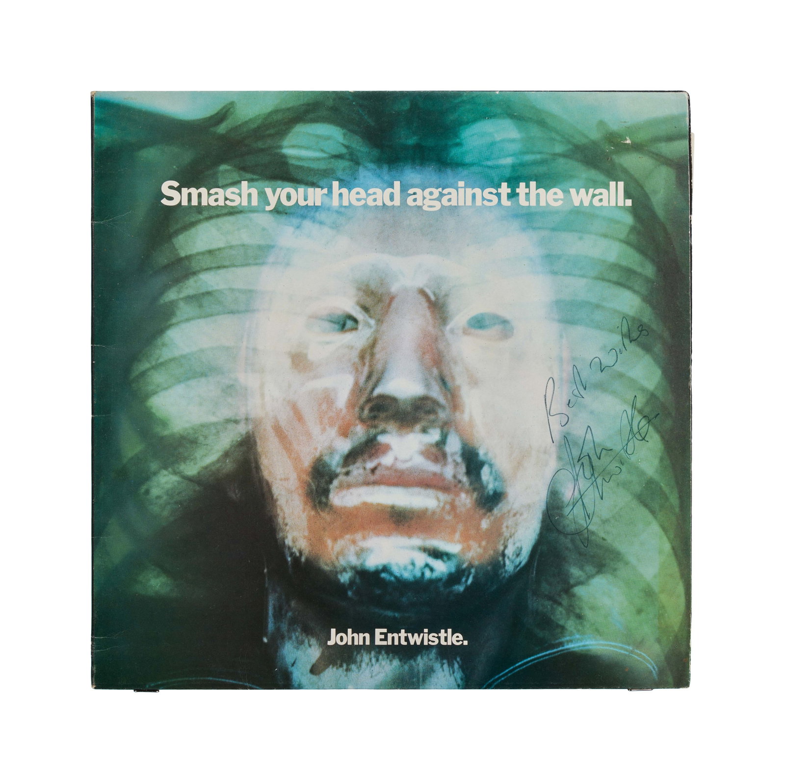 The Who | John Entwistle Signed "Smash Your Head Against The Wall" Record Album: A UK vinyl pressing of the 1971 John Entwistle album Smash Your Head Against The Wall signed on the front cover by Entwistle. Accompanied by a letter detailing how the signature was obtained.