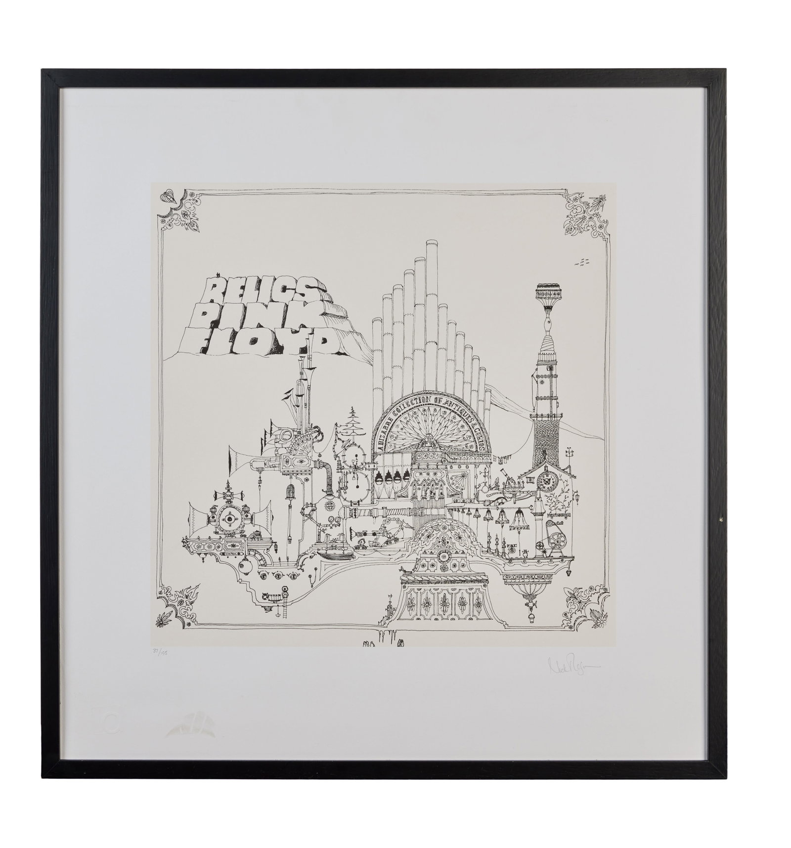 Pink Floyd | Nick Mason Autographed "Relics" Limited Edition Lithograph: A limited edition lithograph featuring the artwork for front cover of the sleeve of the of the 1971 album "Relics" autographed by the group's drummer and designer of the sleeve Nick Mason. The lithogr