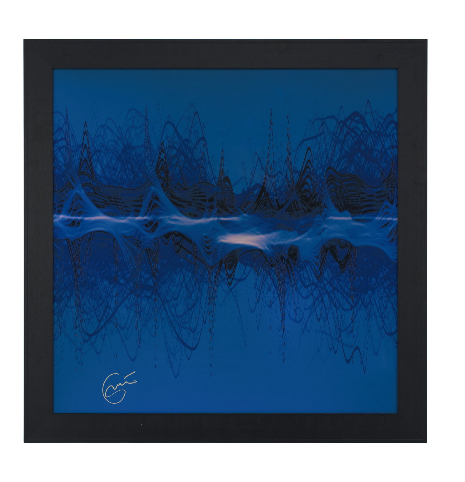 Eric Clapton | Signed "River of Tears" Original Digital Artwork: An original digital artwork, created by Soundwaves Studio, signed by Eric Clapton. The image seen is a digital representation of the song "River of Tears" put to canvas. The canvas was signed at