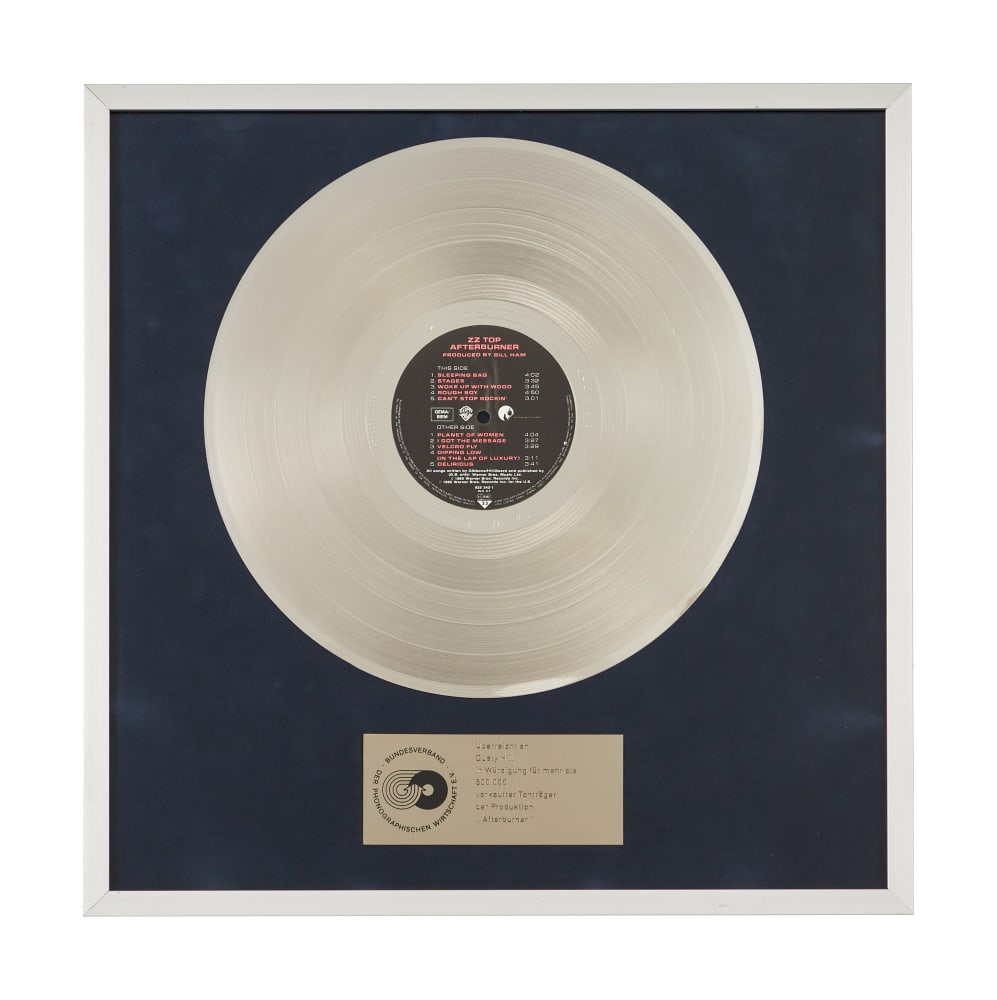 ZZ Top | Dusty Hill "Platinum" German Sales Award for "Afterburner" (1 of 2)