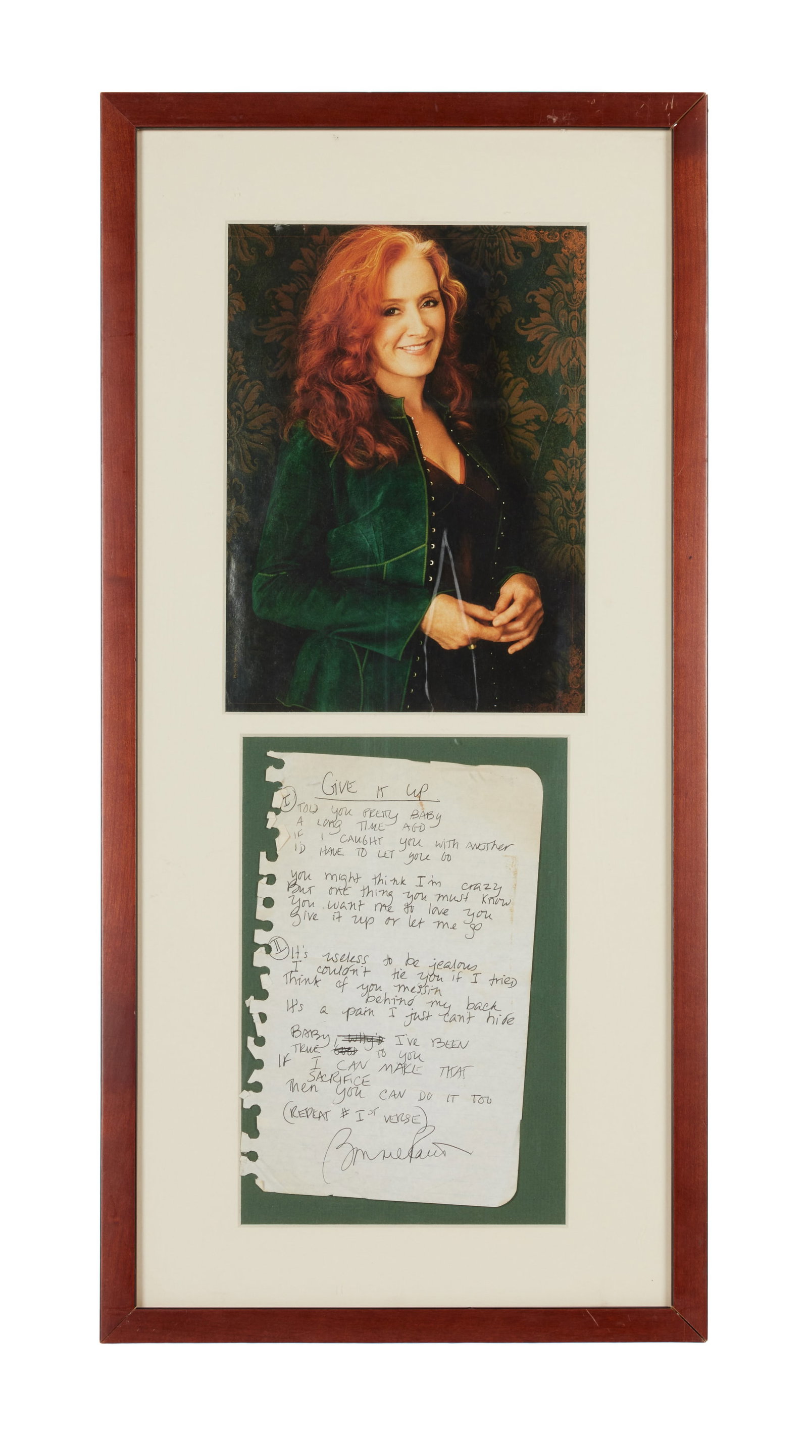 Bonnie Raitt | Signed Handwritten "Give It Up" Working Lyrics (1 of 3)