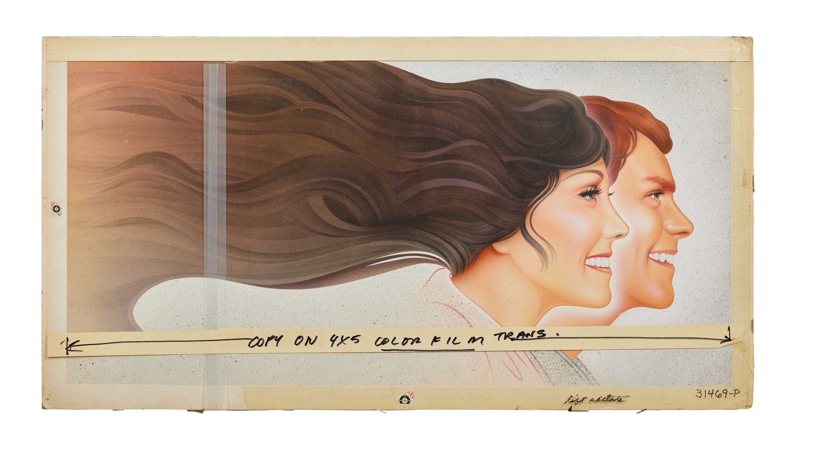 The Carpenters | 1981 "Made in America" Album Art with Record Album.: Original airbrush artwork from the production of The Carpenters' 1981 studio album, Made in America. Together with a copy of the record album. The art is executed on board and features a transparency 