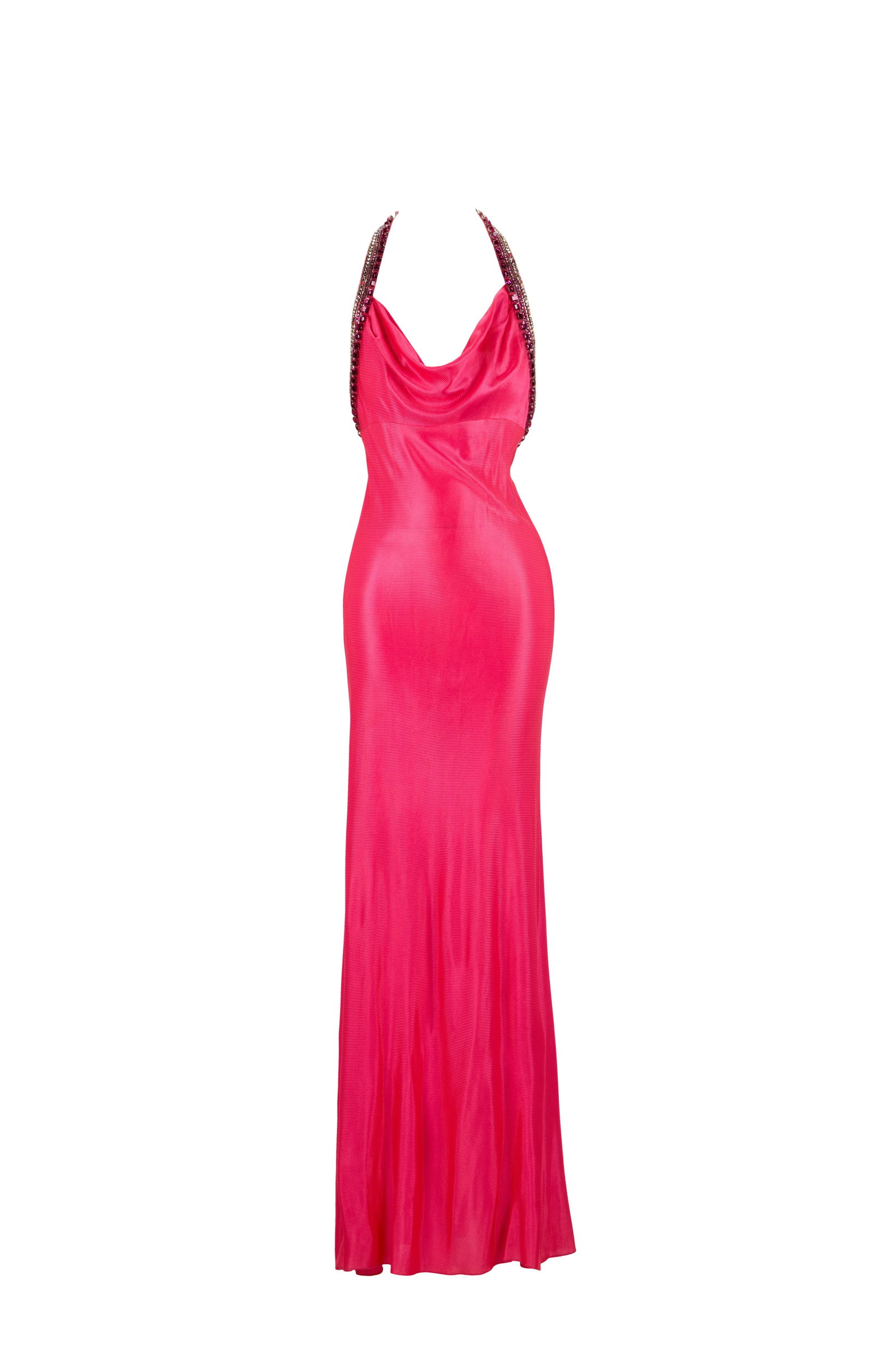 Cher | 1973 "The Sonny & Cher Comedy Hour" Screen-Worn Bob Mackie Gown: A custom-made Bob Mackie slender-fitting shocking pink gown worn by Cher in 1973 while performing with husband Sonny Bono on The Sonny & Cher Comedy Hour (CBS 1971-1974). The gown is composed of a rib