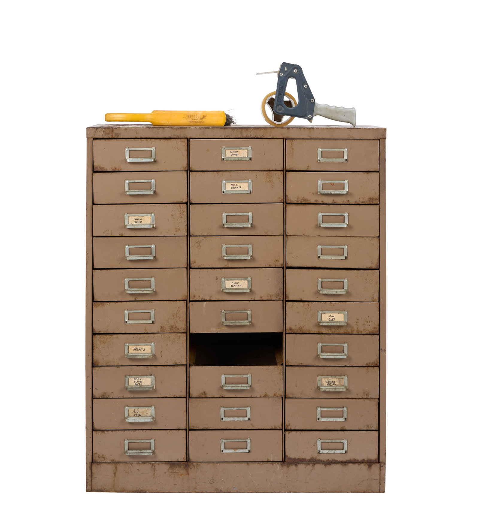Alexander Dumble | Metal Cabinet and Tool Organizer: This is a tool/ parts organizer cabinet with metal drawers from famed amp designer and builder Alexander Dumble's early shop in Santa Cruz and beyond. This was in Dumble's storage unit and contains pa