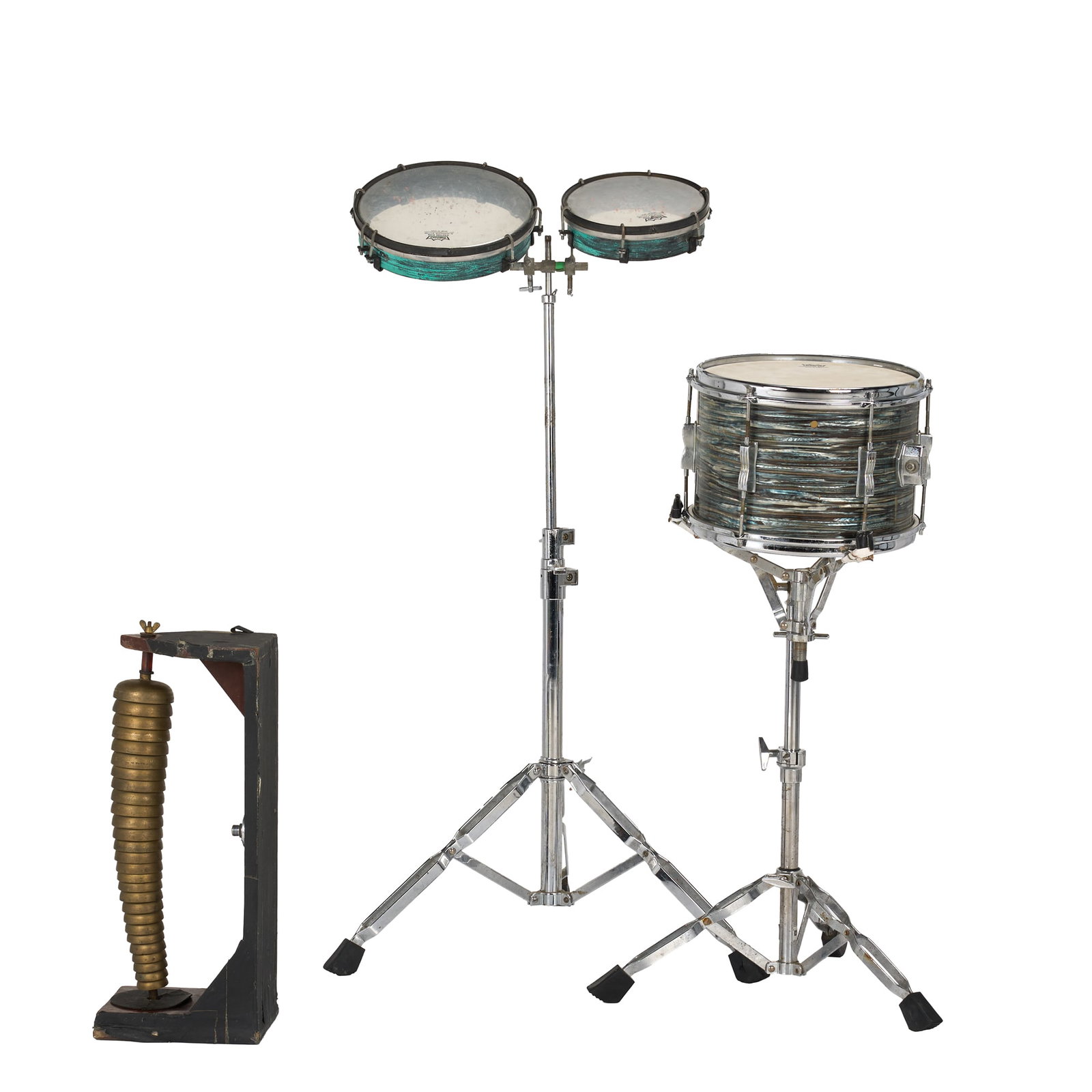 Ed Mann | Percussion Lot with Zappa Stage-Used 1960s Carroll Sound Chinese Bell Tree: This percussion lot comes with three items owned and used by Frank Zappa's long time percussionist Ed Mann. The 1960s Carroll Sound Chinese Bell Tree is photo matched to many Zappa concerts. It was