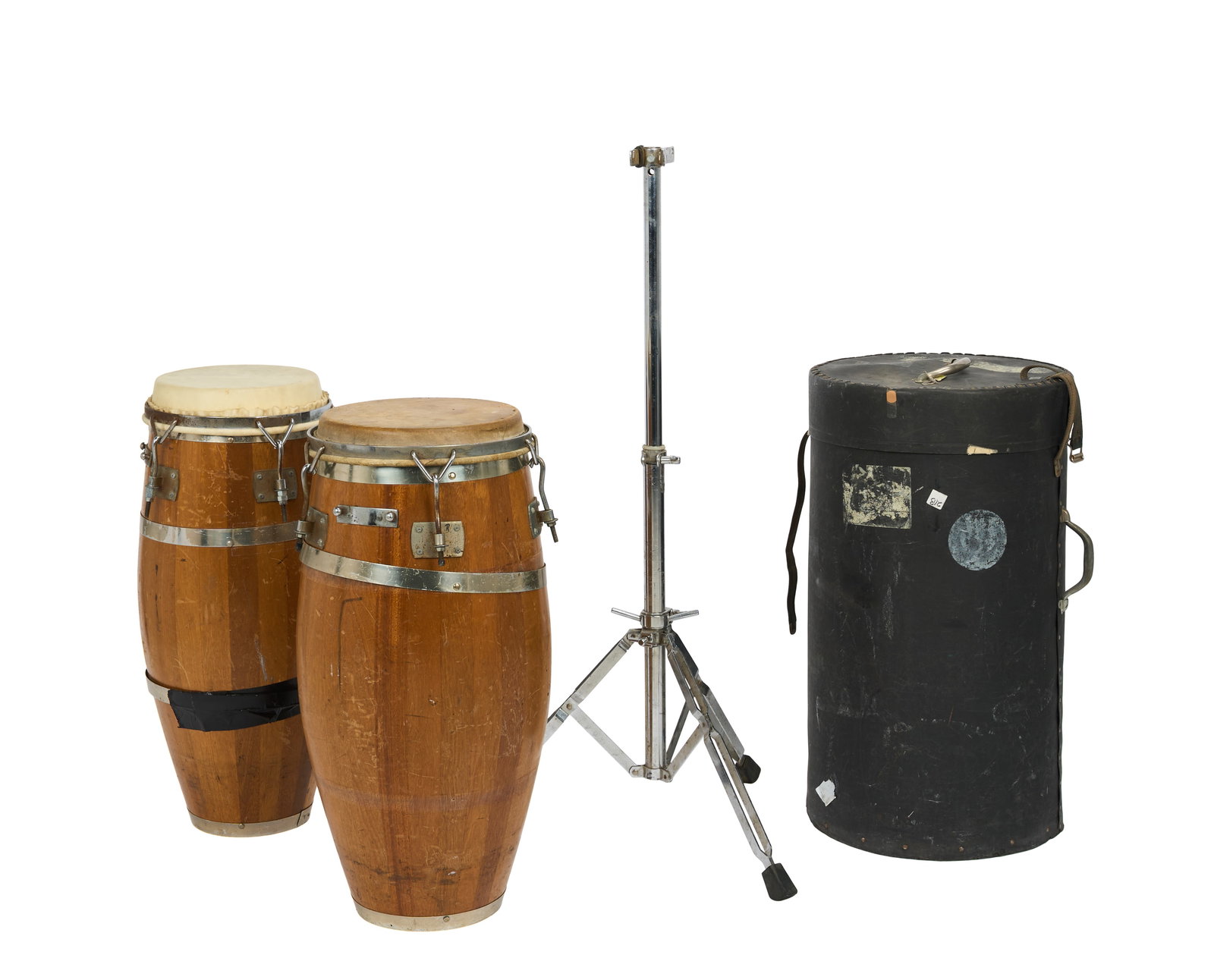 Ed Mann | 1970s Conga Set: Pair of Gon Bops Classic Oak Congas made in the 1970s, used and owned by Frank Zappa Percussionist Ed Mann. These Congas are a 10 inch quinto and 11.5 inch conga which are shown in his Modern Drummer