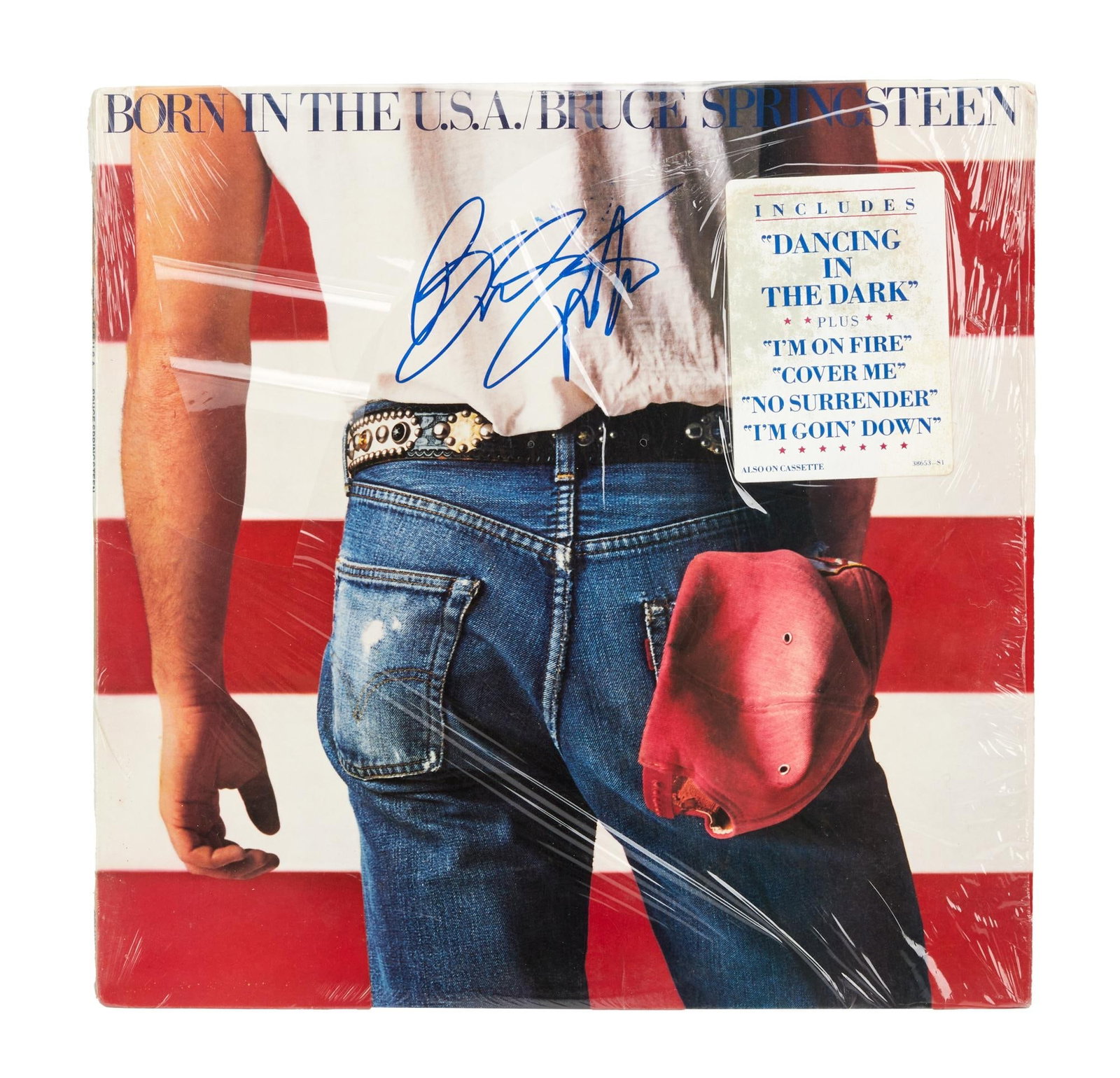 Bruce Springsteen | Signed "Born in the U.S.A." Record Album: A copy of Bruce Springsteen's 1984 record album, Born in the U.S.A., signed by Springsteen on the front in blue marker. Born in the U.S.A. is Springsteen's best-selling album and ranked 85 on