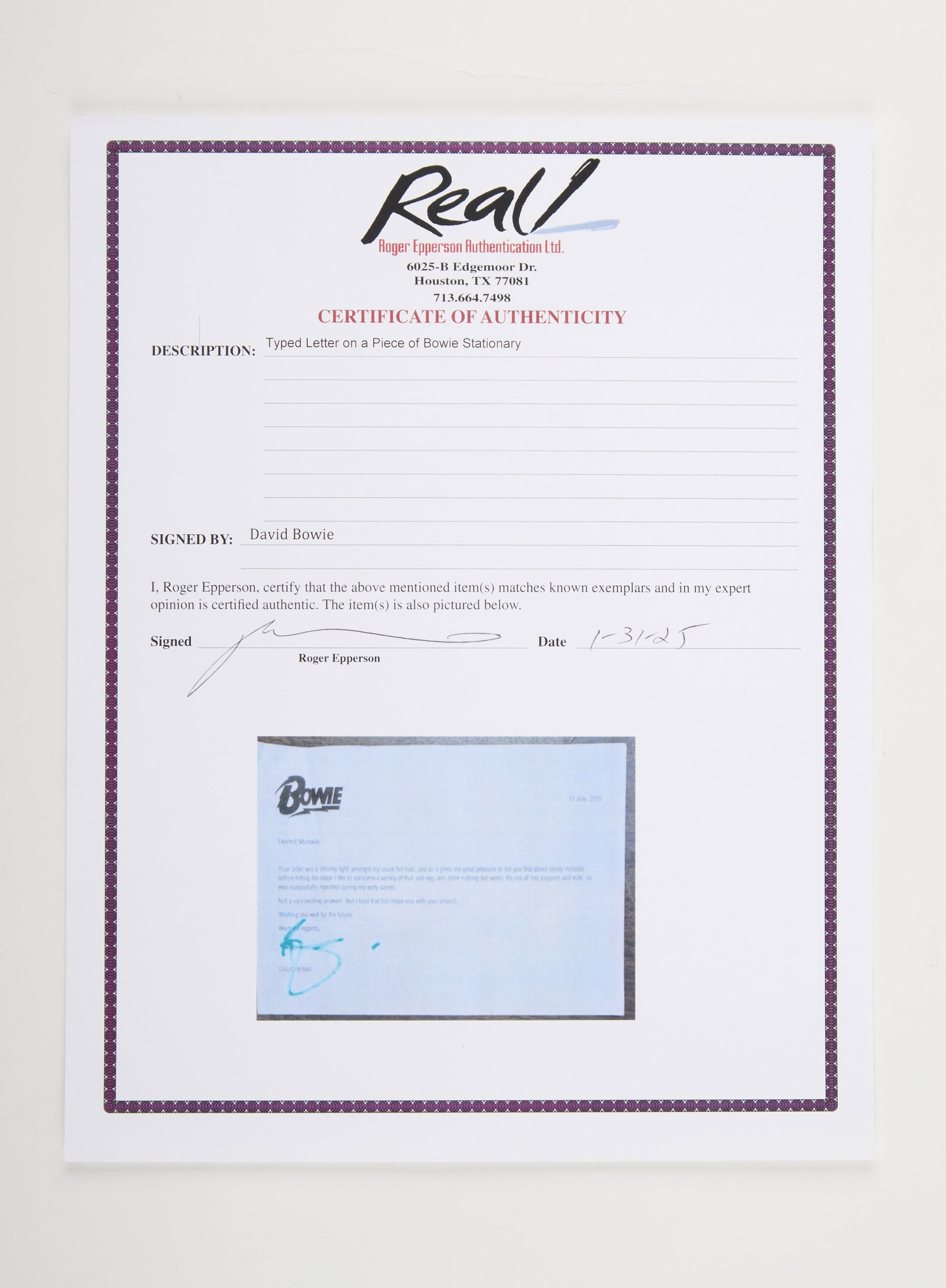 David Bowie | 2015 Signed Letter - 2