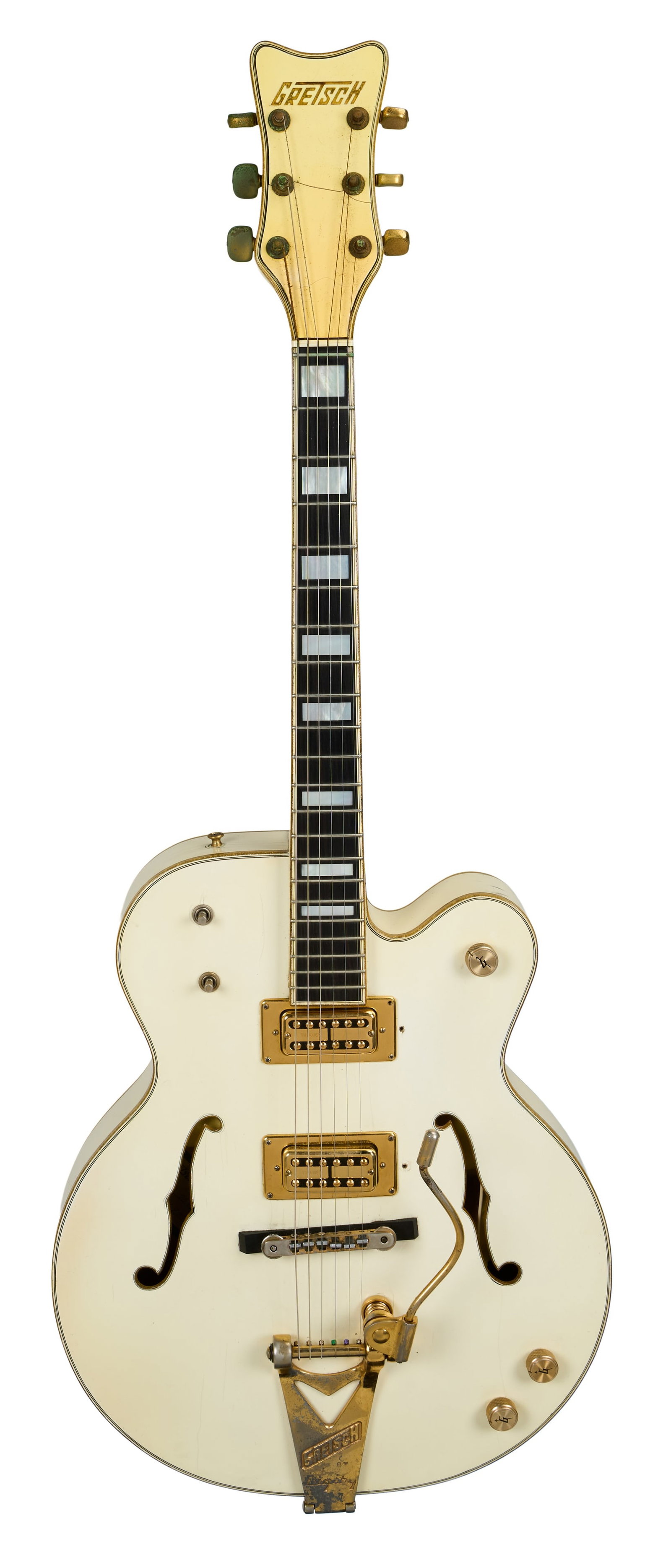 The Cult | Billy Duffy's Stage Played 1974 Gretsch White Falcon: A 1974 Gretsch 7594 White Falcon hollowbody electric guitar, serial #11 4011, which was Billy Duffy's backup for his main White Falcon and appears in touring rotation at some point in the late 1990s