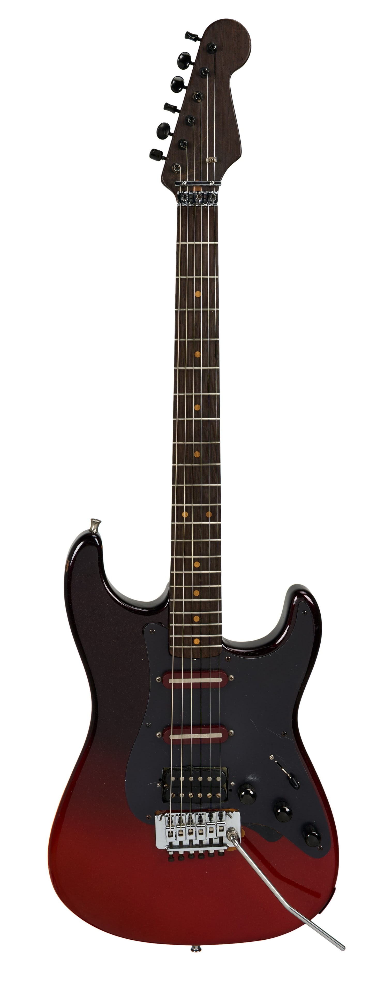Ozzy Osbourne | Brad Gillis' "Over The Mountain" 1978 Schecter Stratocaster Style Guitar, Red to: A 1978 Schecter Stratocaster style guitar played by guitarist Brad Gillis (formerly of Night Ranger) while on tour with Ozzy Osbourne in 1982, with performances from the tour recorded and later