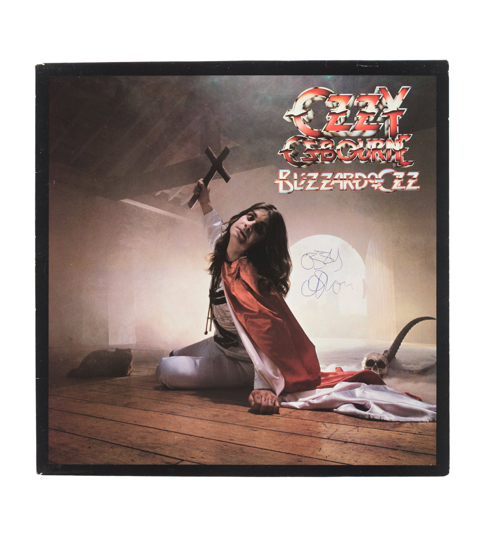 Ozzy Osbourne | "Blizzard Of Ozz" Signed Record Album: A UK vinyl pressing of Ozzy Osbourne's 1980 album Blizzard Of Ozz autographed by Ozzy Osbourne on the front cover. Accompanied by a letter from a relative of the original recipient that explains