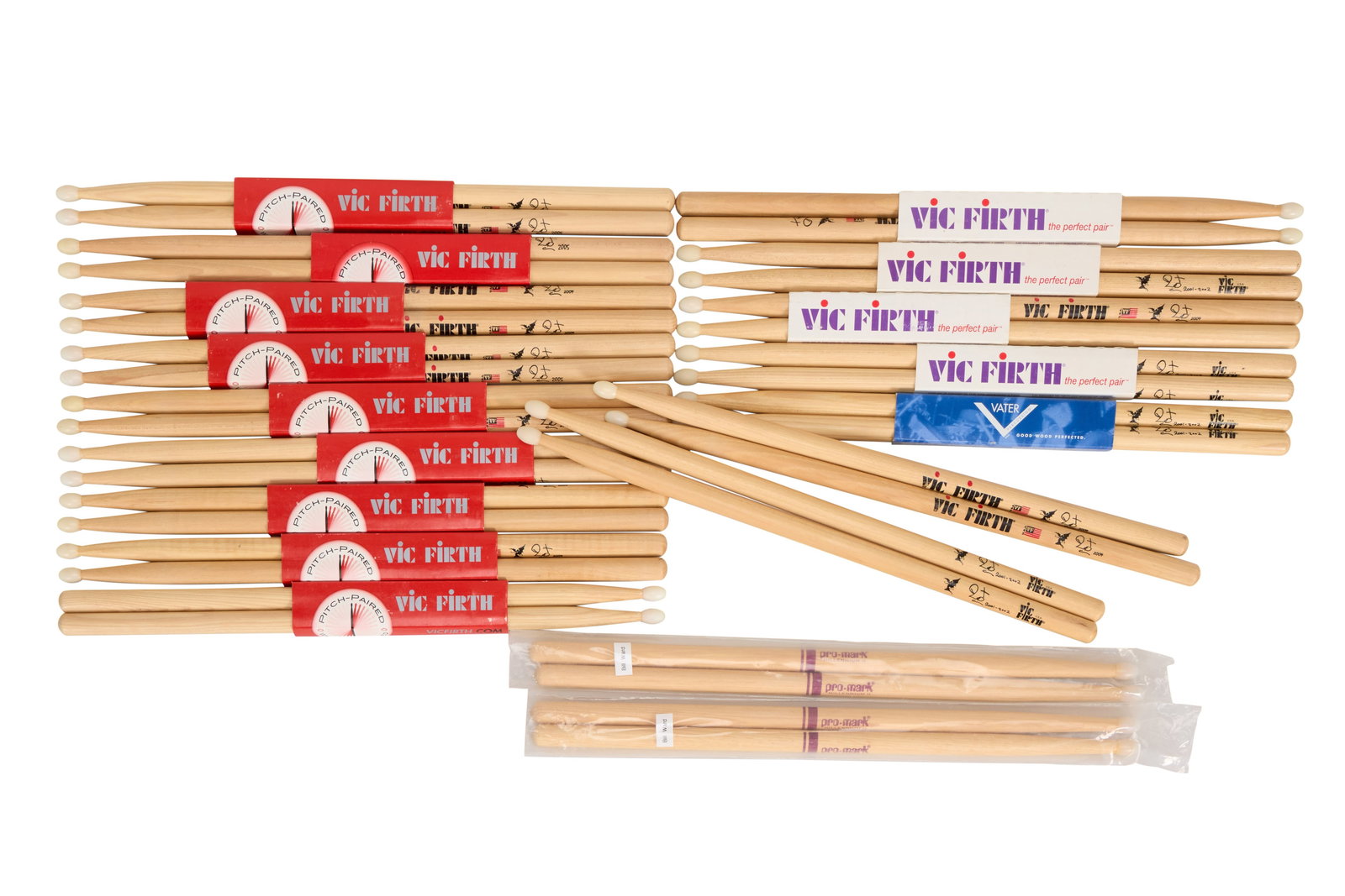 Black Sabbath | Group of Bill Ward Signature Drumsticks: A group of 16 sets of Bill Ward signature Vic Firth drumsticks, unused, dating from between 2001-2005. Together with two sets of Pro-Mark Millennium II drumsticks. According to the consignor, the