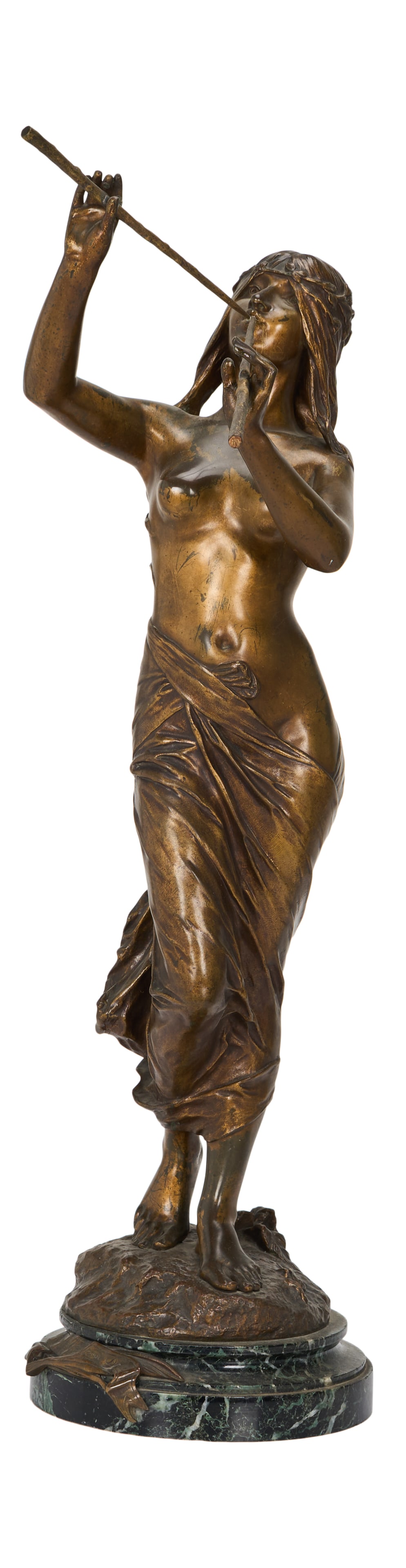 Ozzy Osbourne | "Muse des Bois" Edouard Drouot Sculpture from "The Osbournes" Home: "Muse des Bois," is a sculpture created by the French artist Edouard Drouot (1859-1945) depicting a young nymph playing pipes. Bronze casting with gilded patina. Signed on base. This sculpture