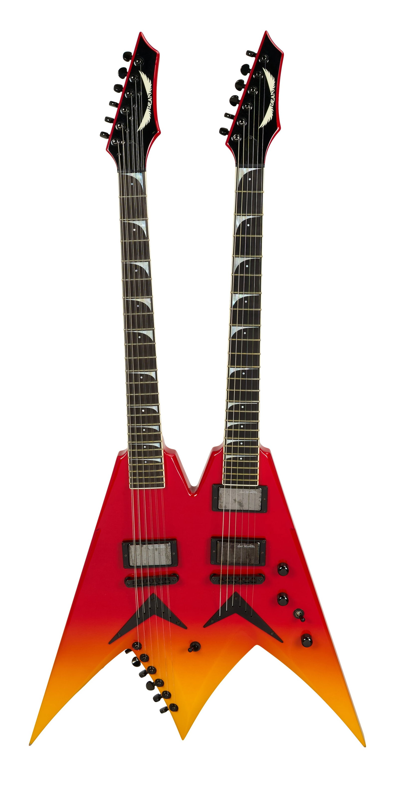 Megadeth | Dave Mustaine's Stage Played and Signed 2007 Dean Blood Lust Double Neck Mustaine V: A 2007 Dean Dave Mustaine Double Neck V, serial #07 02765, owned and stage played by Dave Mustaine, frontman of legendary thrash metal band Megadeth on tour from around 2009-2011. Mustaine has signed 
