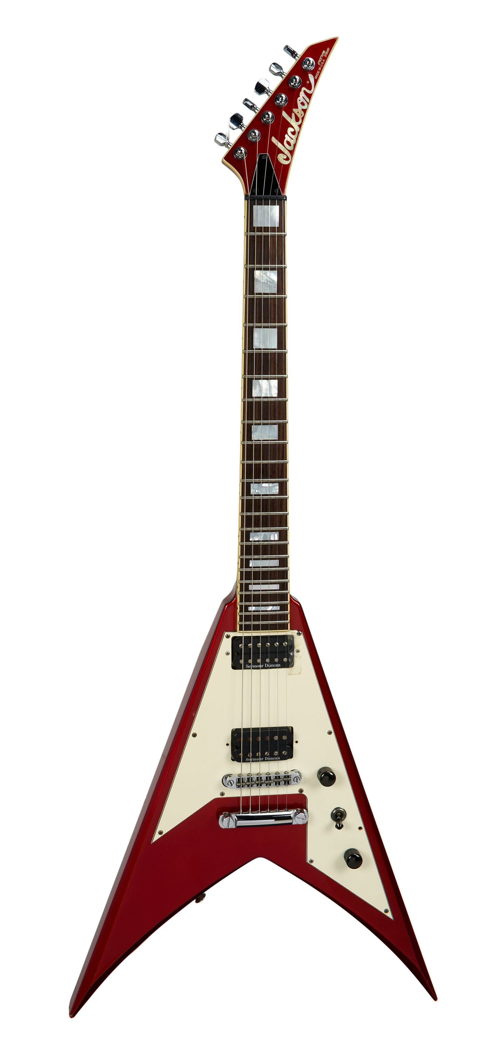 Anthrax | Scott Ian's Stage Played "Baldini" 2015 Jackson King V, Candy Apple Red: A stage played 2015 Jackson Custom Shop King V "Baldini" electric guitar, serial #J8826, in Candy Apple Red finish. Custom-made for Scott Ian of legendary heavy metal band Anthrax with his nickname Ba
