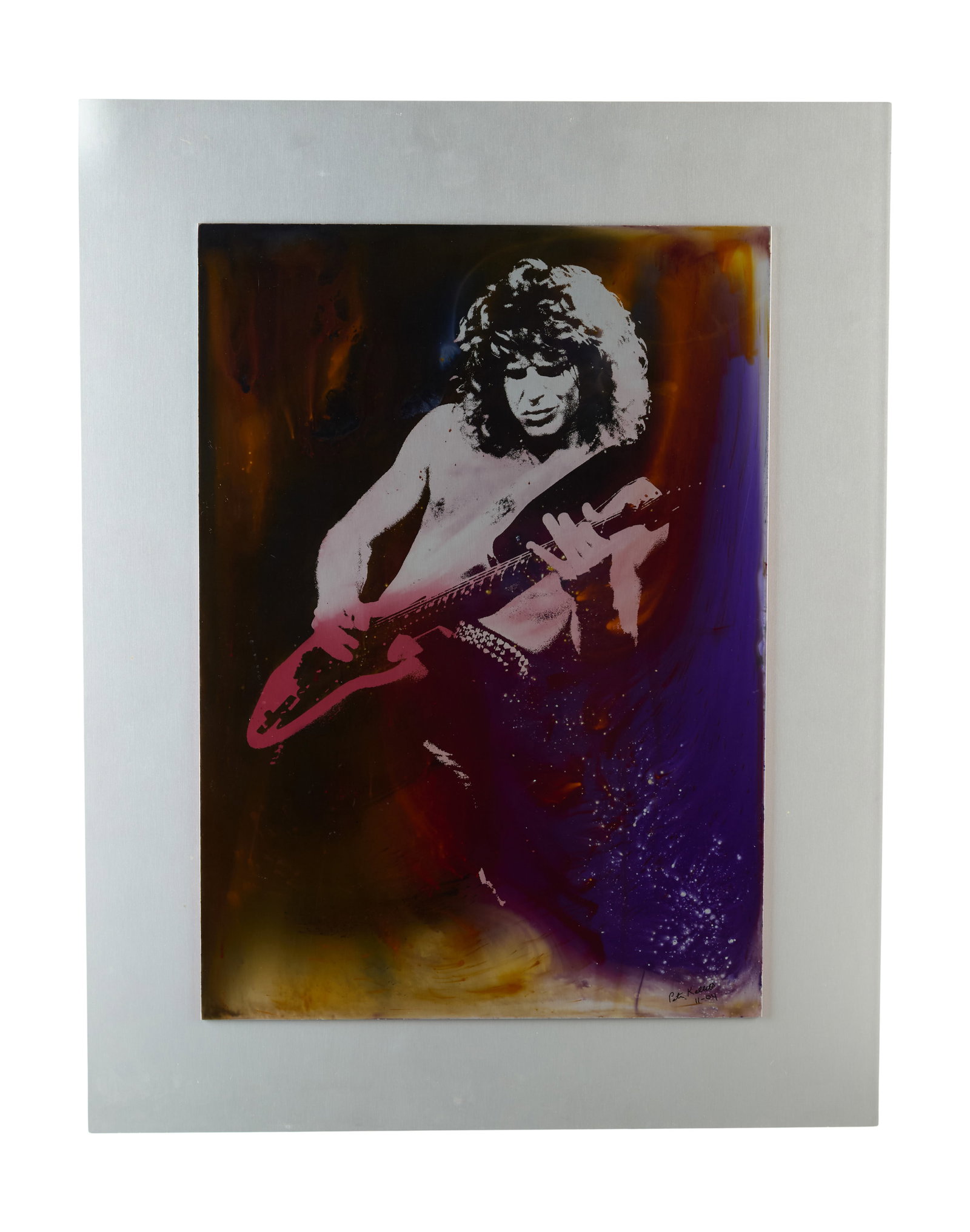 Night Ranger | Brad Gillis Portrait Artwork: A portrait of Brad Gillis from Night Ranger by artist Peter Kellett, executed in his anodized aluminum, anaglyph technique, signed in the lower right by the artist.
