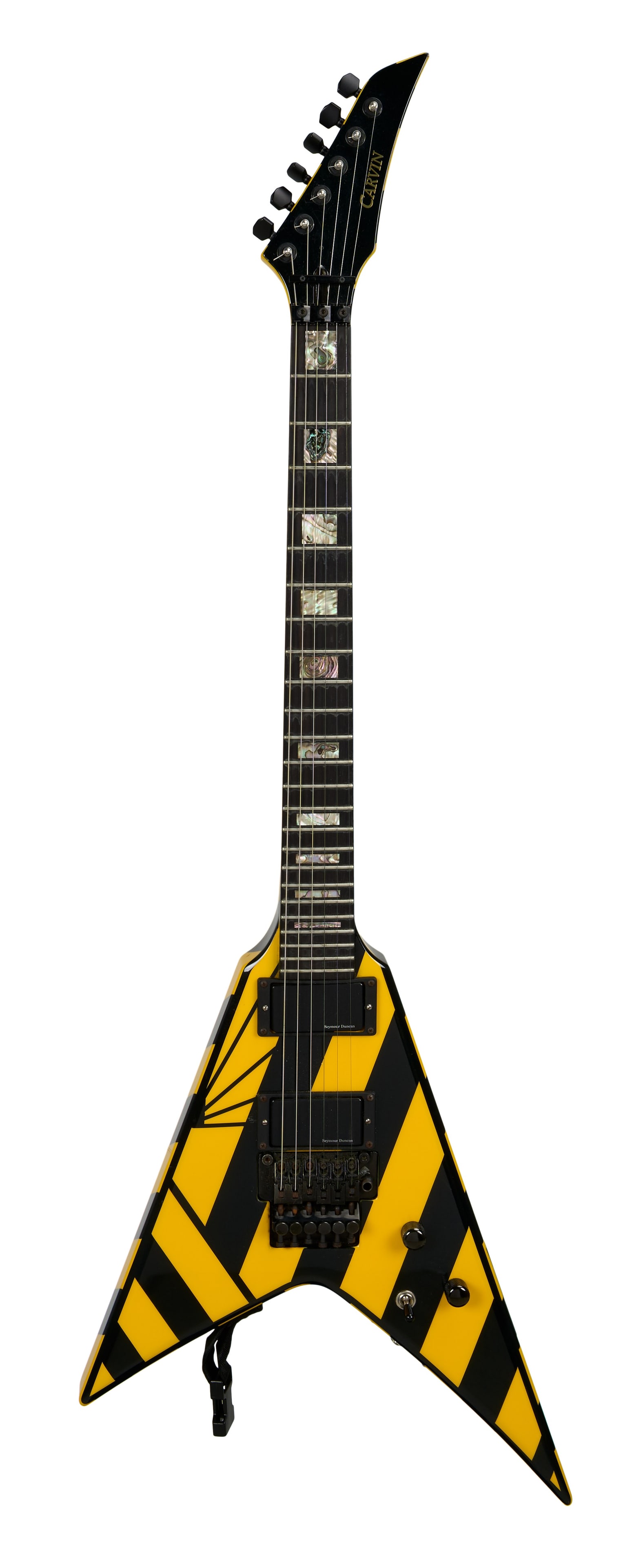 Stryper | Michael Sweet's Stage Played 2009 Carvin Ultra V in Custom Yellow and Black Finish: A c.2009 Carvin Ultra V model electric guitar, serial #95193, with a distinctive yellow-and-black finish which can only mean one thing: this was the main guitar used on tour by frontman Michael Sweet 