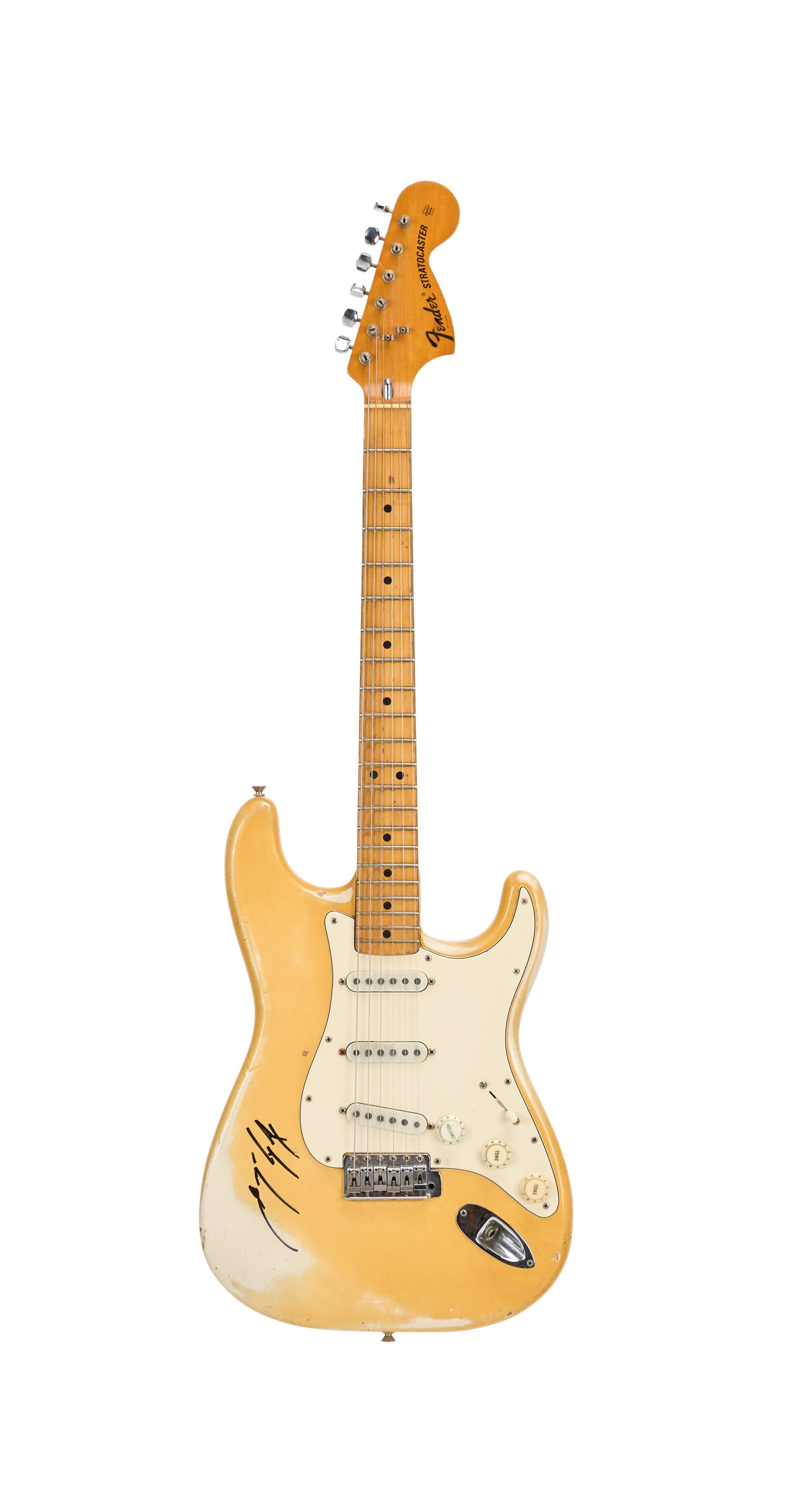 George Lynch | Owned and Played 1975 Fender Stratocaster Electric Guitar, Olympic White (1 of 8)