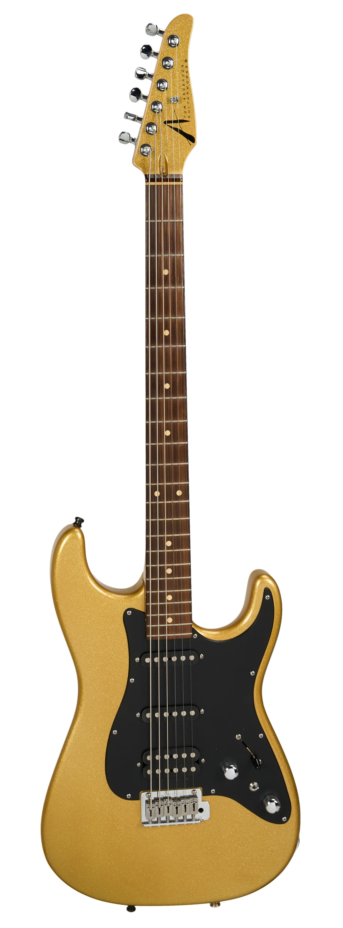 Guns N Roses | Richard Fortus Owned and Stage Played Tom Anderson Baritom Electric Guitar, Gold: A 2001 Tom Anderson Baritom electric guitar in gold sparkle finish, dated on the neck plate 01-17-01A. This instrument hails from The Richard Fortus Collection and includes a Chicago Music Exchange CO