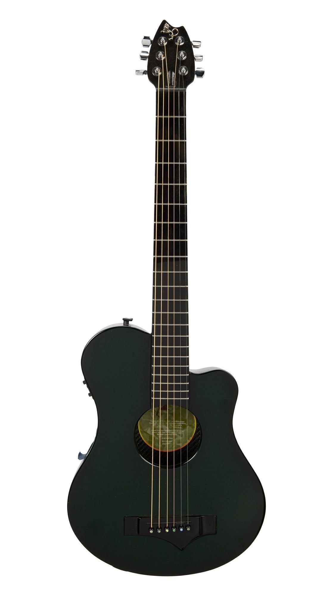 Steve Vai | Owned and Played 2007 Emerald X5 Life Acoustic Guitar Green Burst: An Emerald X5 Life carbon fiber acoustic guitar made in 2007, with a built-in pickup system and marked SV #165 on the side of the body in blue tape. This instrument was made for Steve Vai by Irish lut