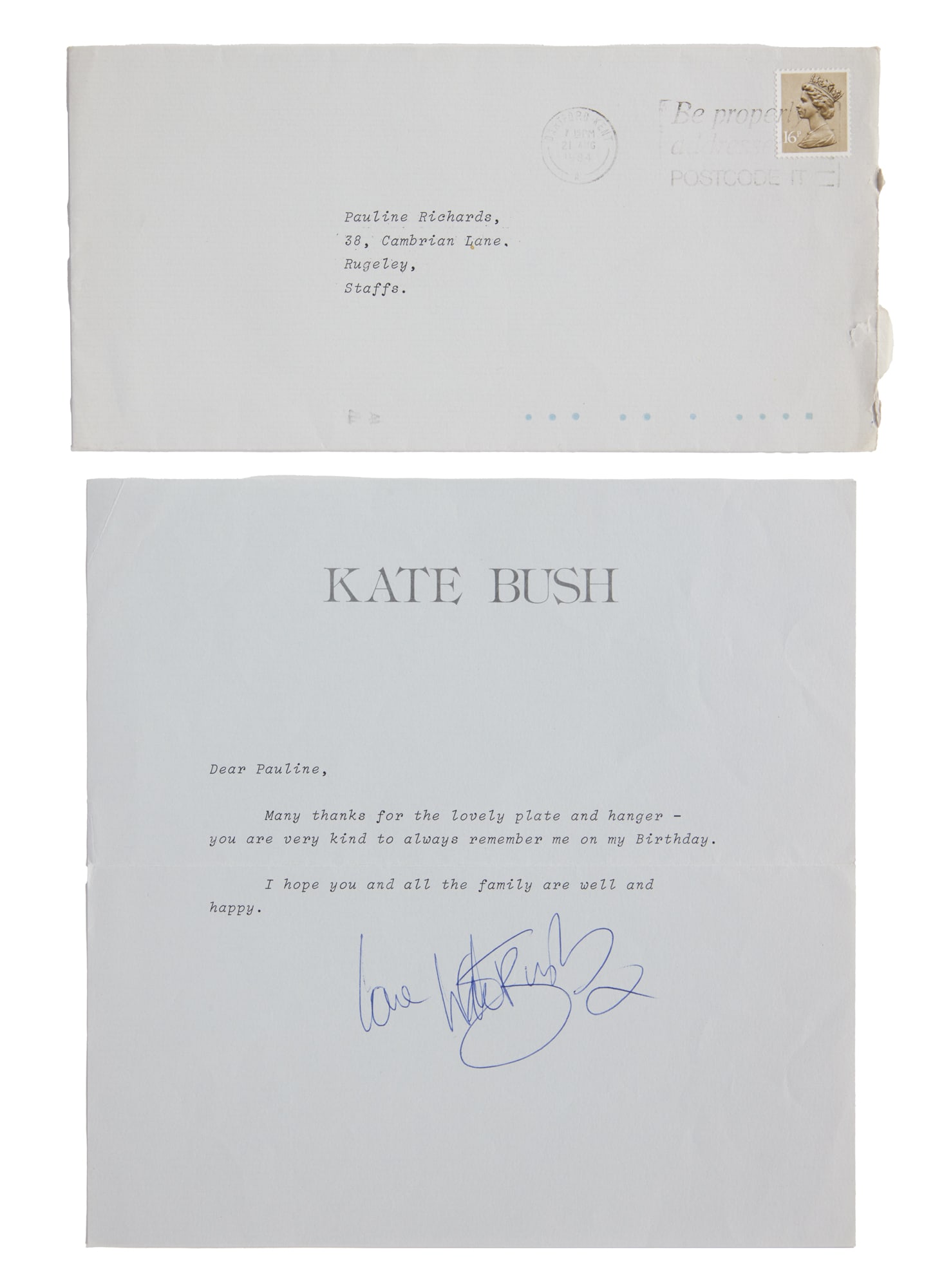 Kate Bush | 1984 Signed Letter (1 of 3)