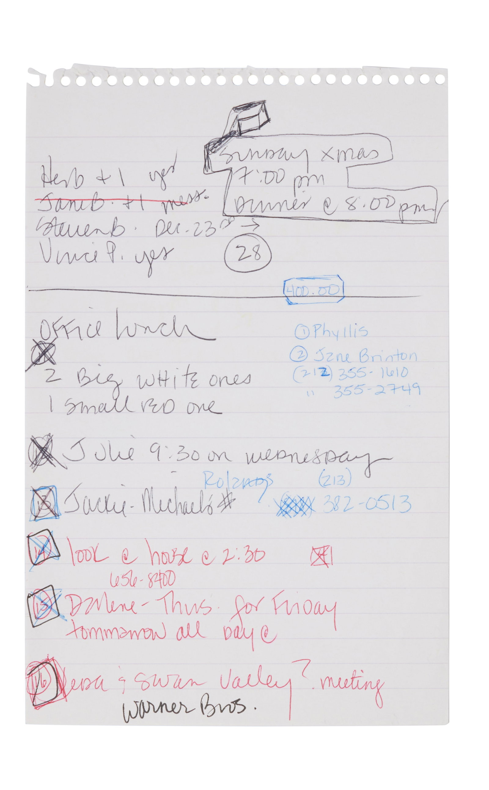 Madonna | Handwritten To-Do List: A to-do list, handwritten by Madonna in multi-colored ink on notebook paper. 