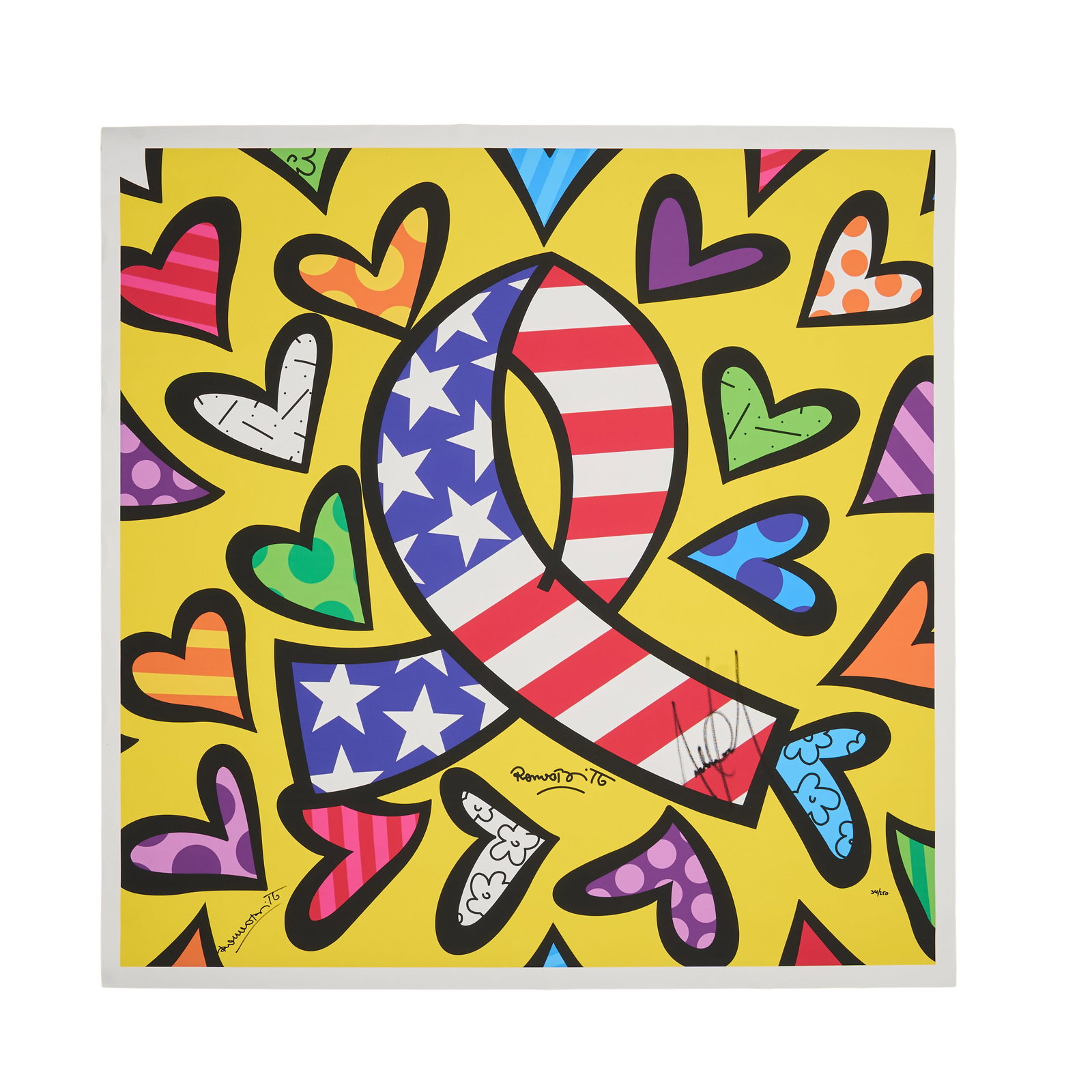 Michael Jackson | Signed Romero Britto "What More Can I Give" Print: A limited edition (34/250) Romero Britto print entitled, "What More Can I Give," signed in black marker by the artist and Michael Jackson. The artwork was created to be used alongside Jackson's song o
